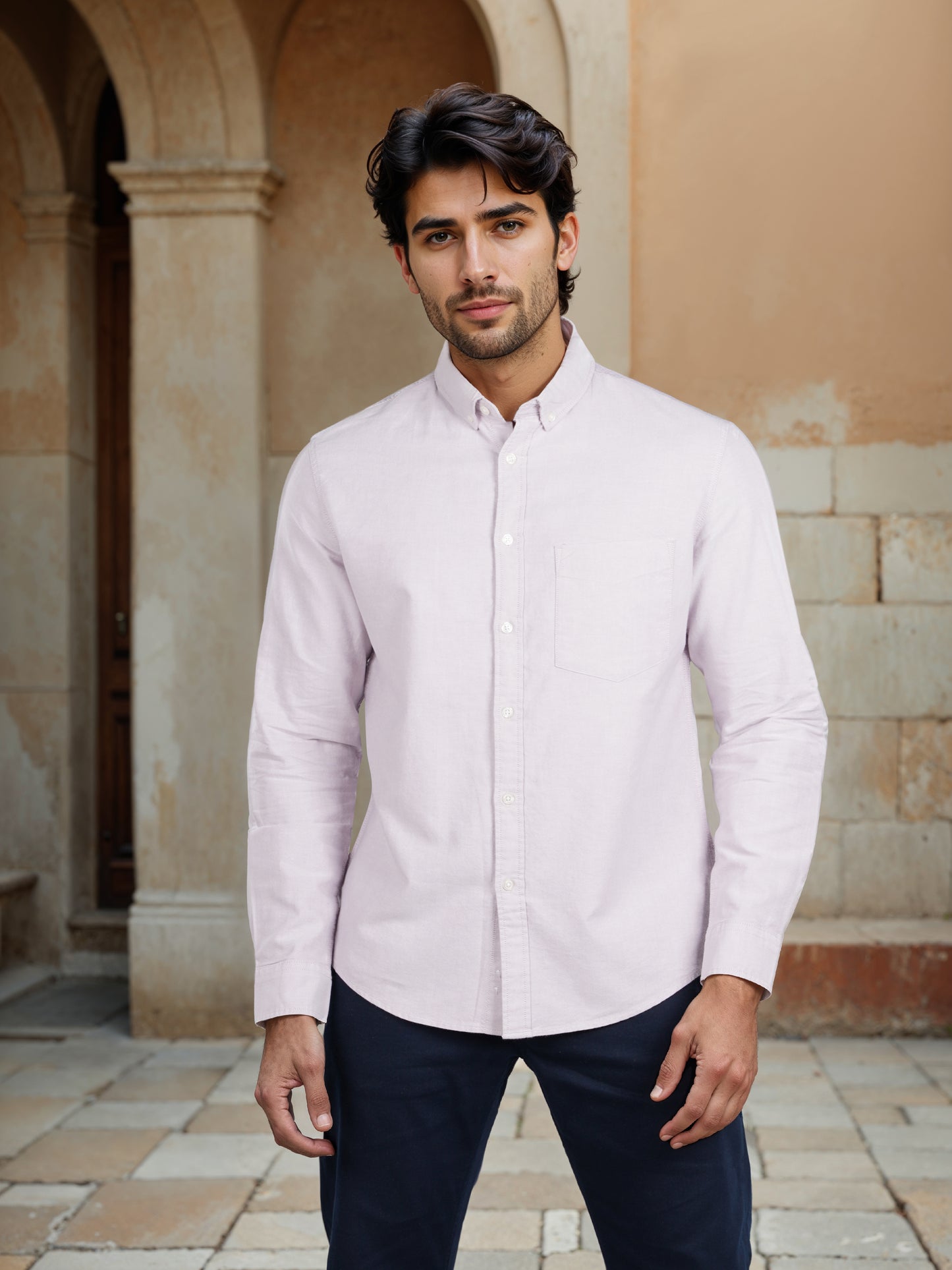 Celio* Solid Regular Fit Cotton Purple Shirt