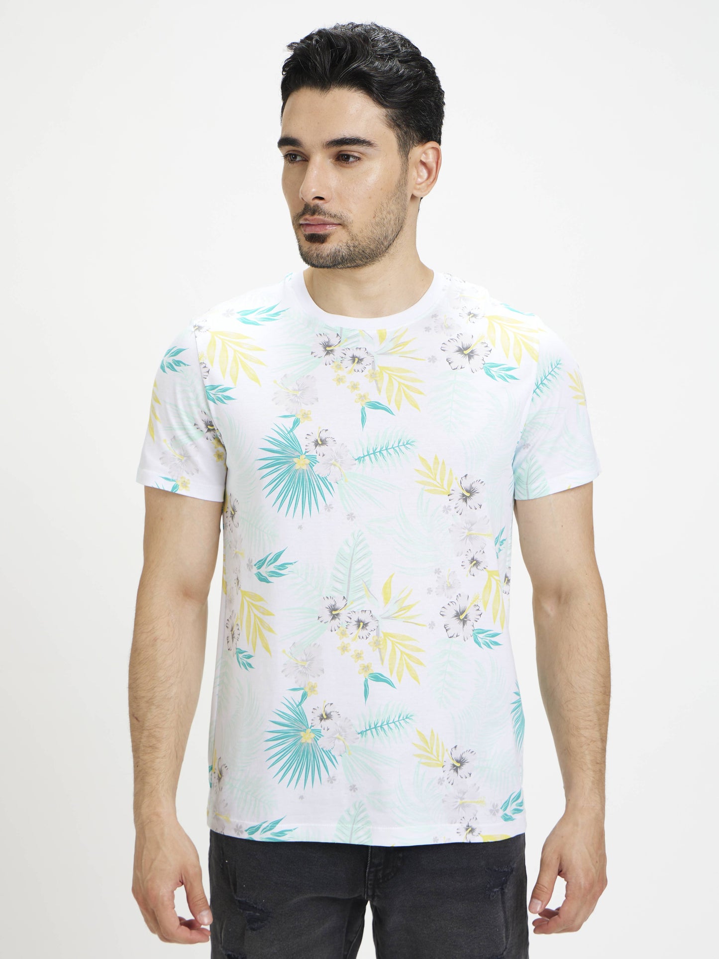 Celio Men White Printed Regular Fit Cotton T-Shirts