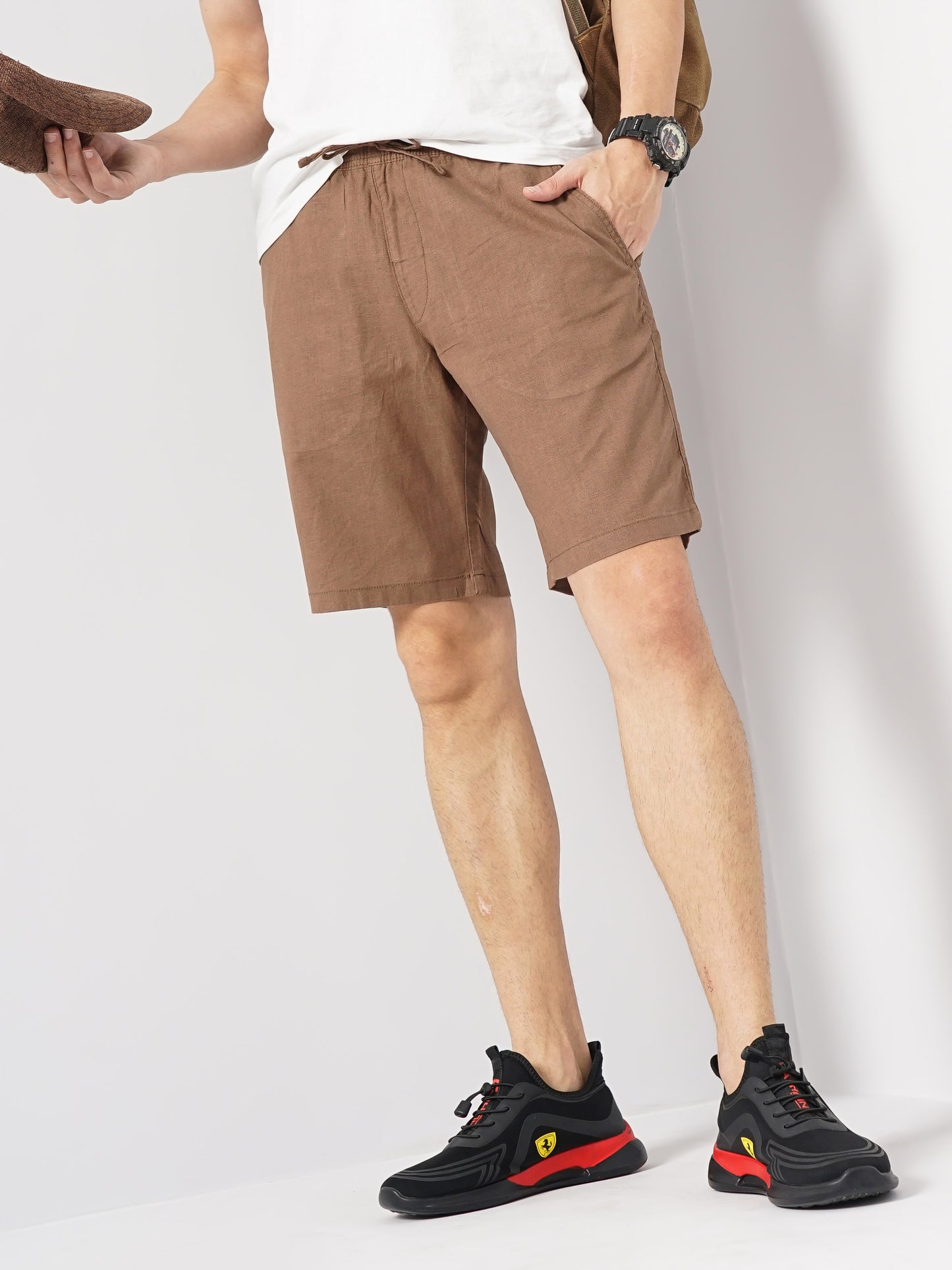 Celio* Linen Regular Fit Brown Shorts