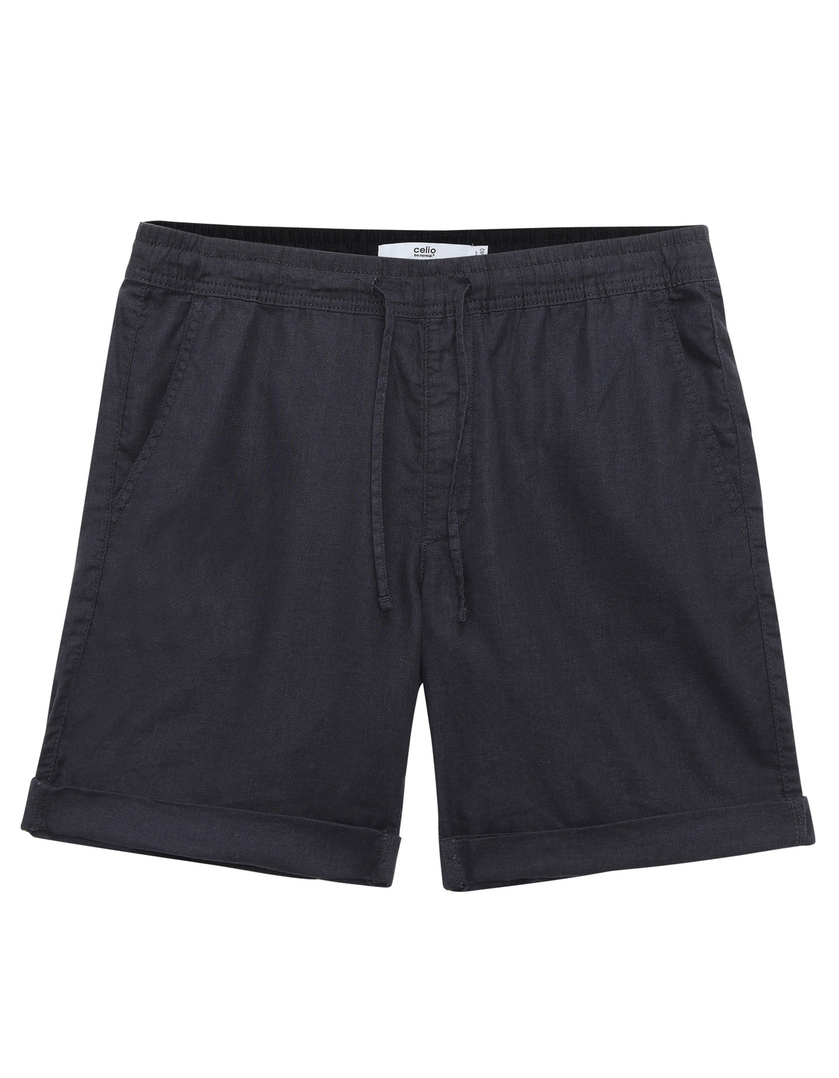 Bermuda Fit Linen Blend Solid Shorts - Navy Blue