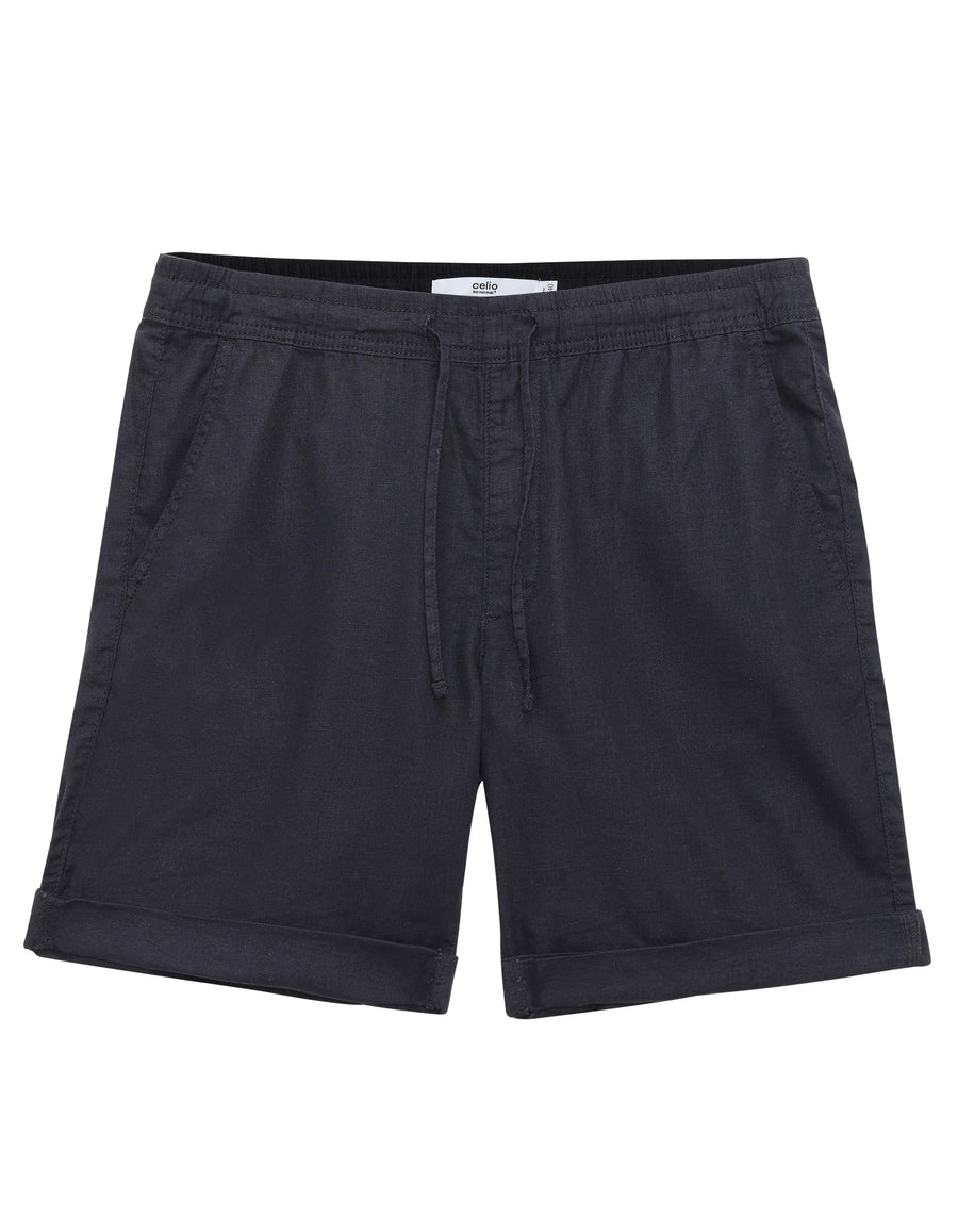 Bermuda Fit Linen Blend Solid Shorts - Navy Blue