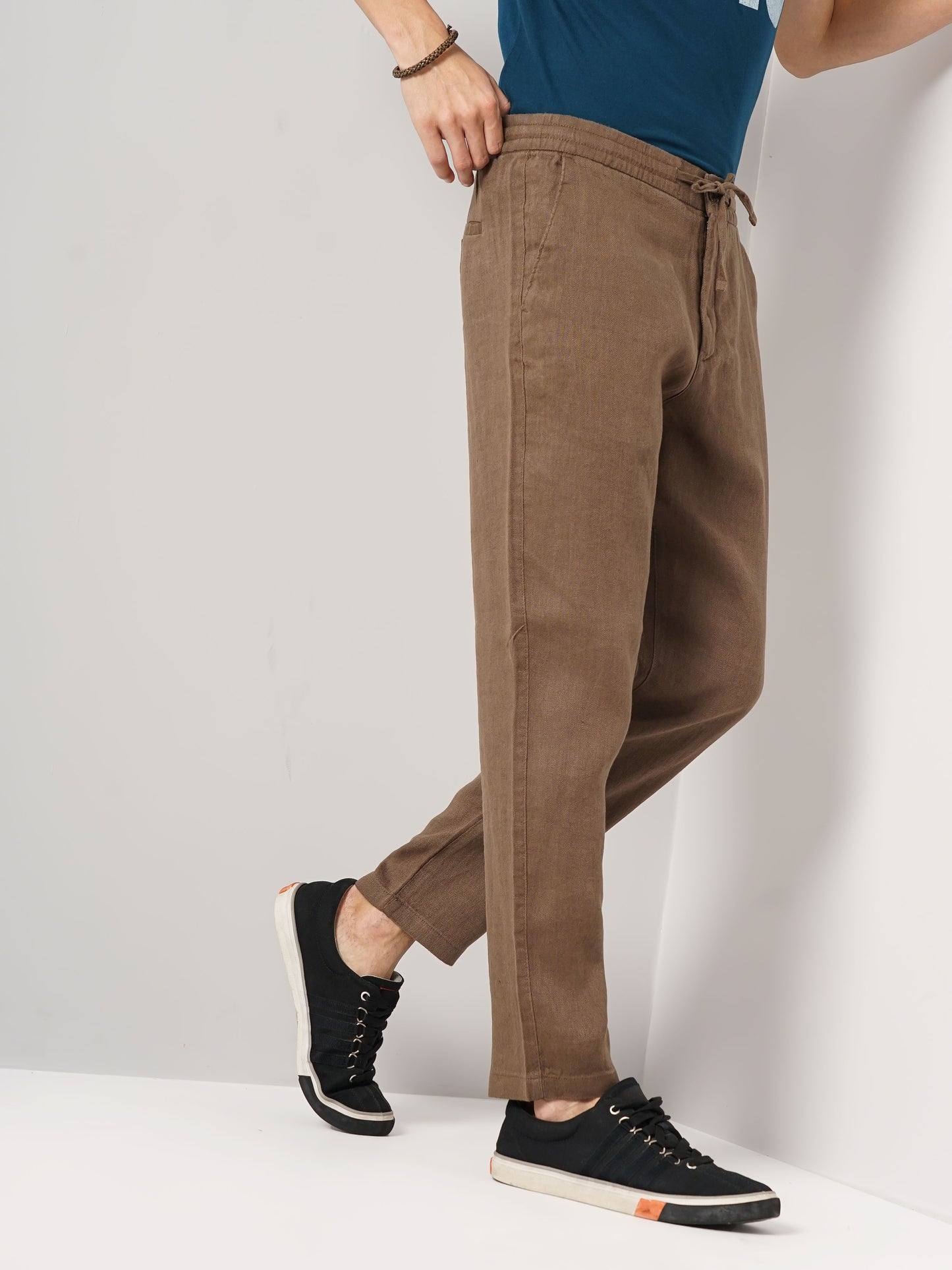 Celio* Linen Relaxed Fit Brown Trouser
