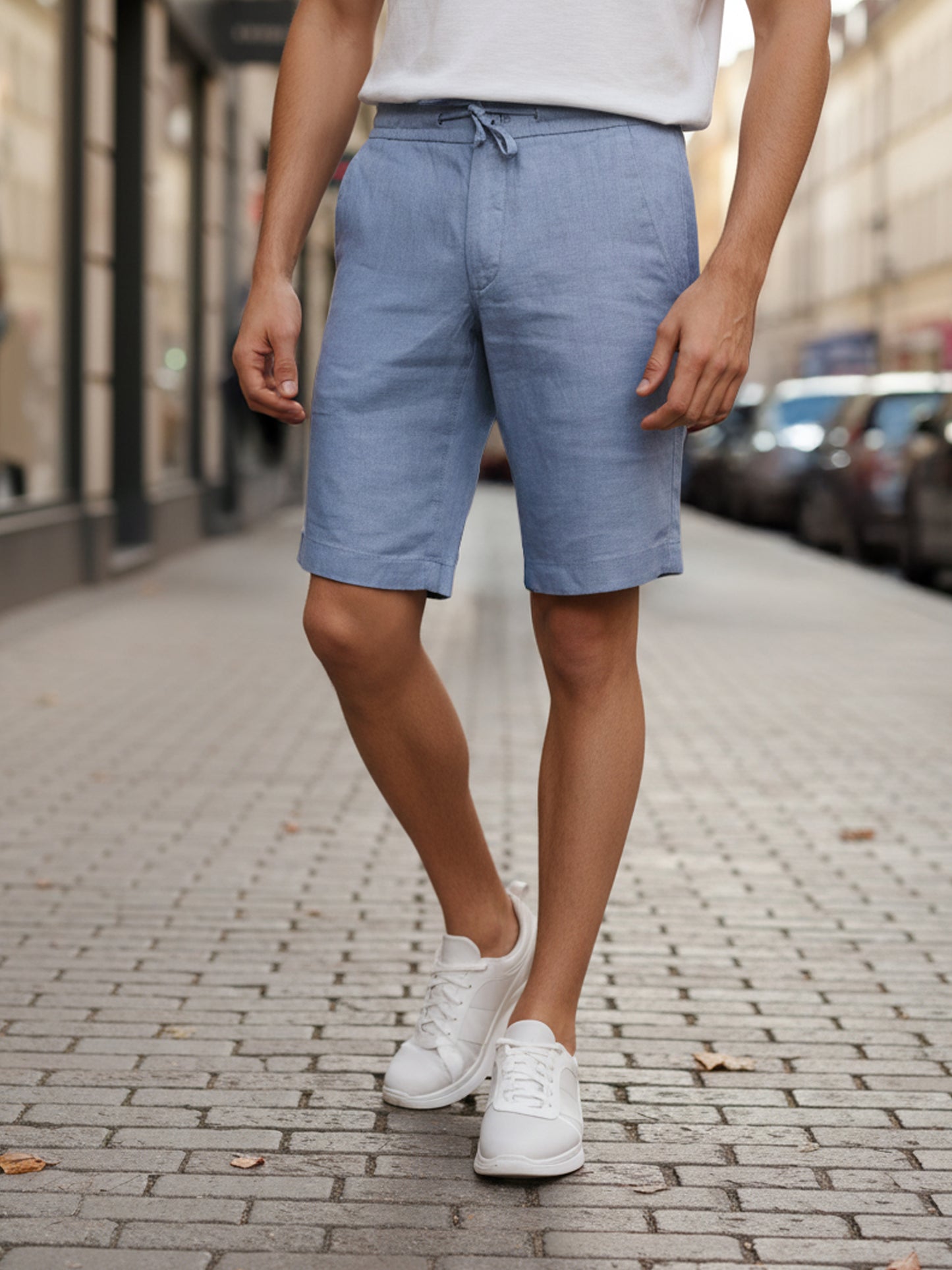 Celio* Men Blue Solid Bermuda Fit Linen Shorts