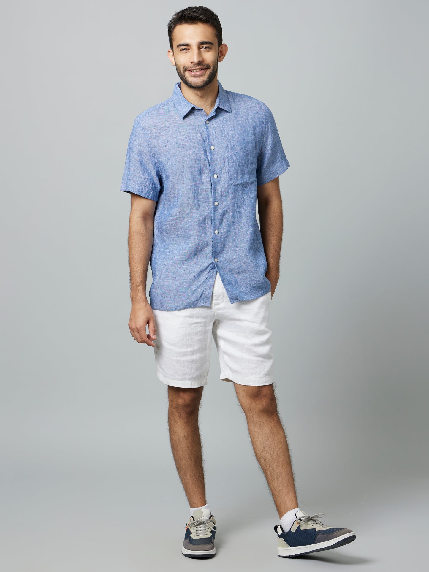 Celio* Linen Regular Fit White Shorts