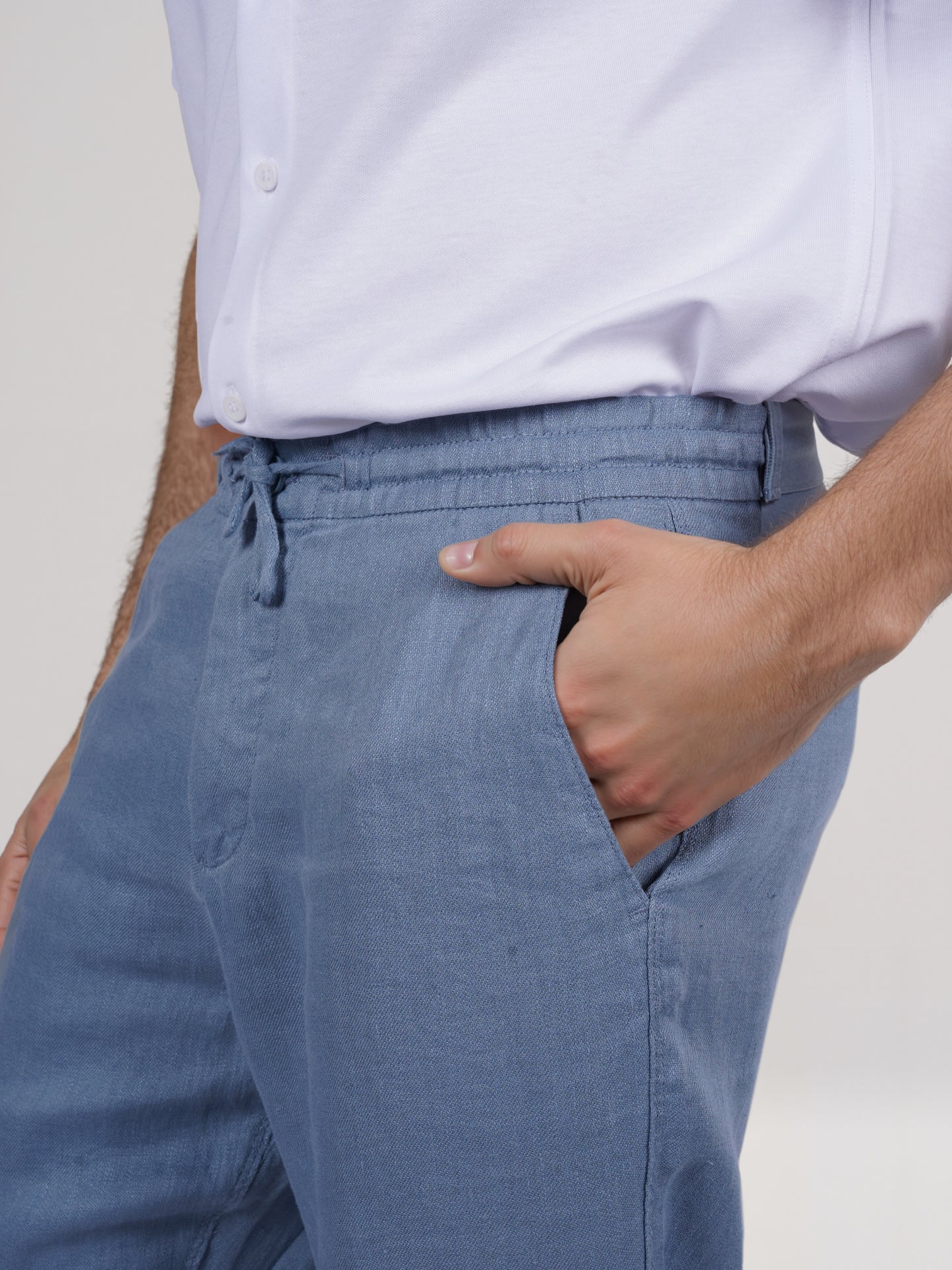 Celio* Linen Straight Fit Blue Casual Trouser