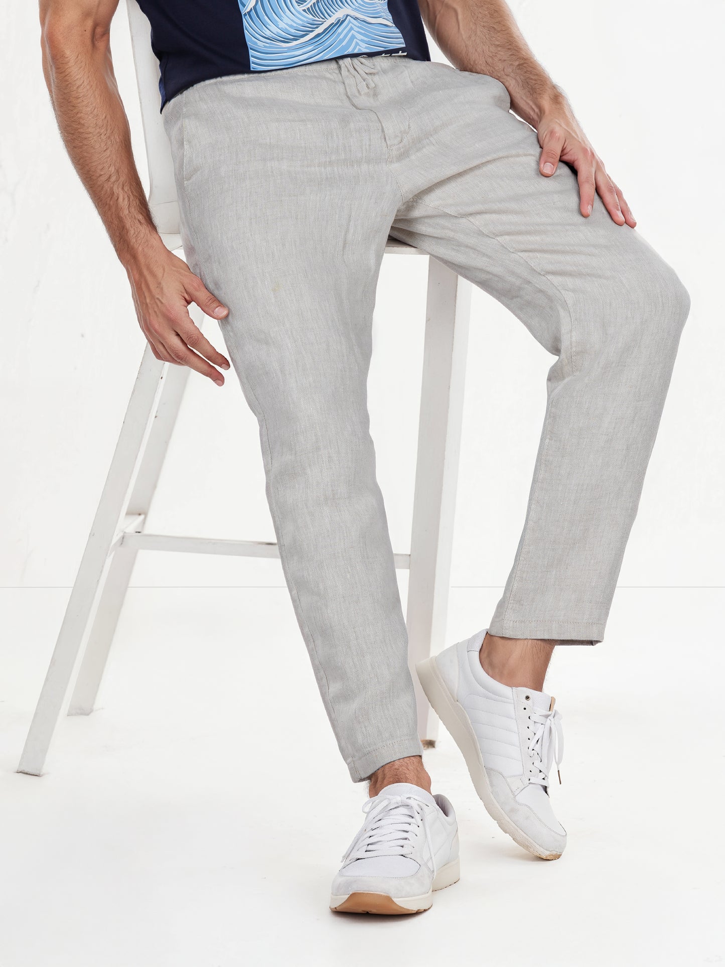 Celio* Linen Straight Fit Off White Trouser