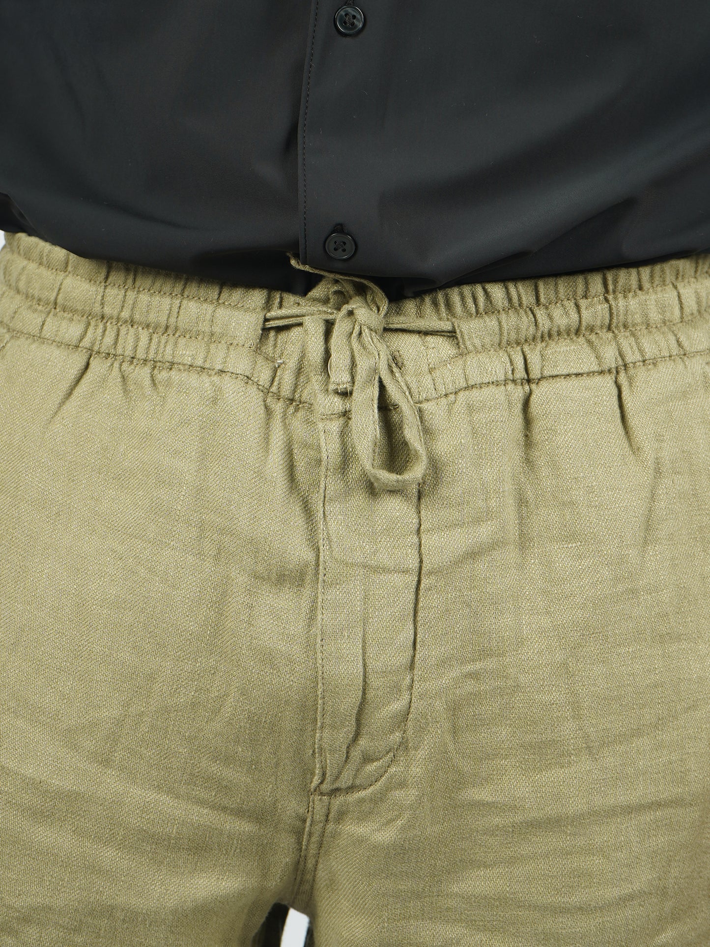 Celio* Men Khaki Solid Straight Fit Linen Trousers