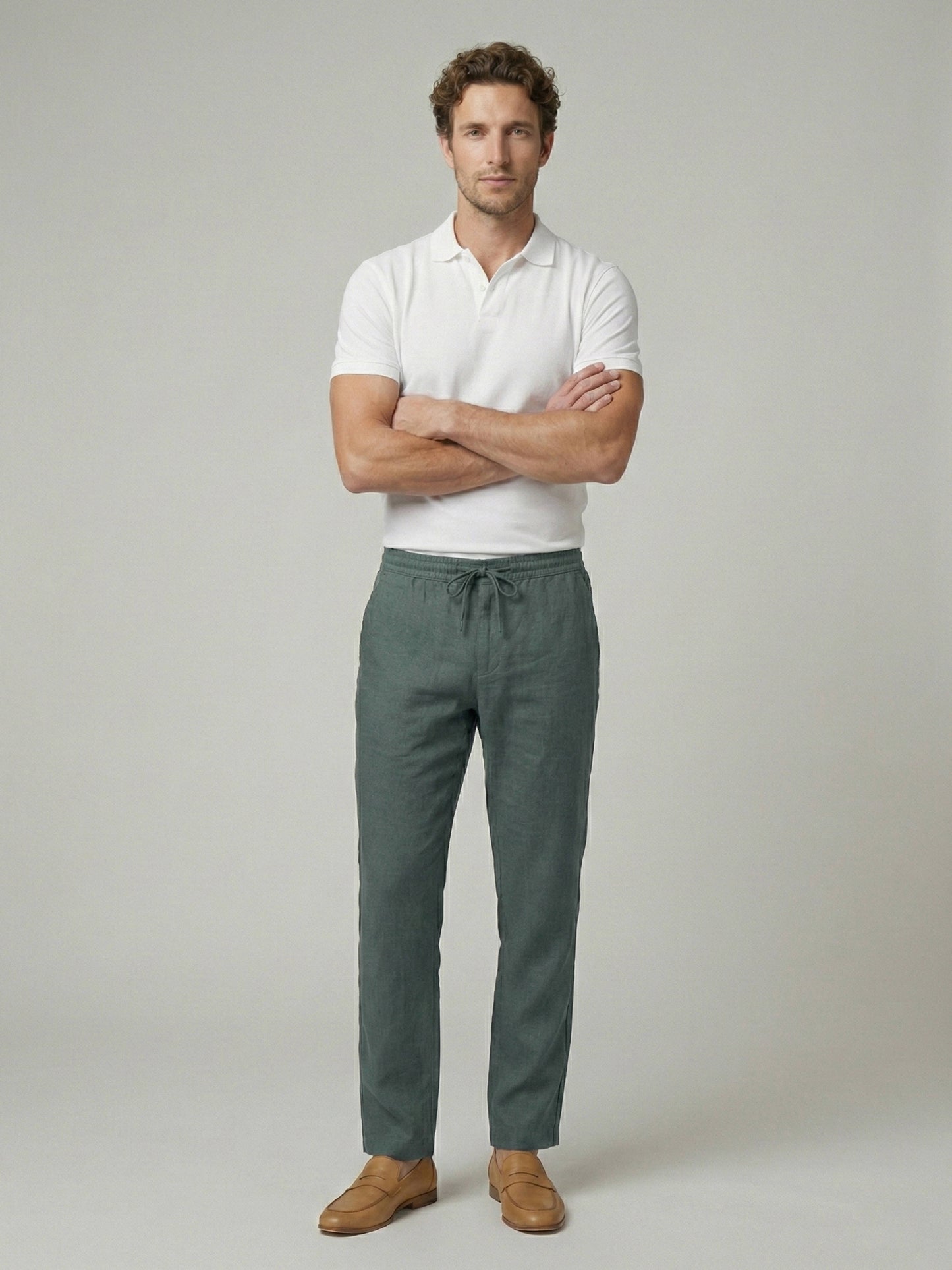 Celio Men Green Solid Straight Fit 100% Linen Trouser