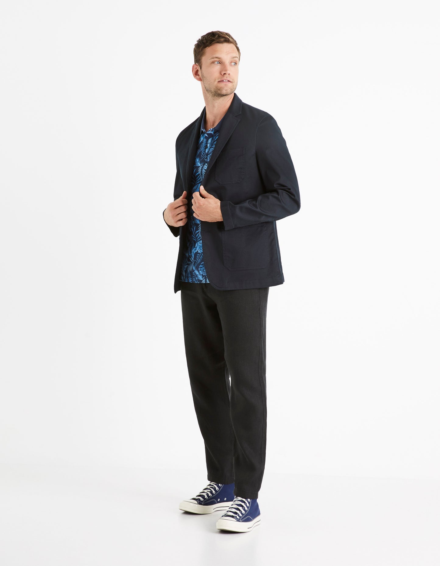 Celio* Linen Straight Fit Black Trouser