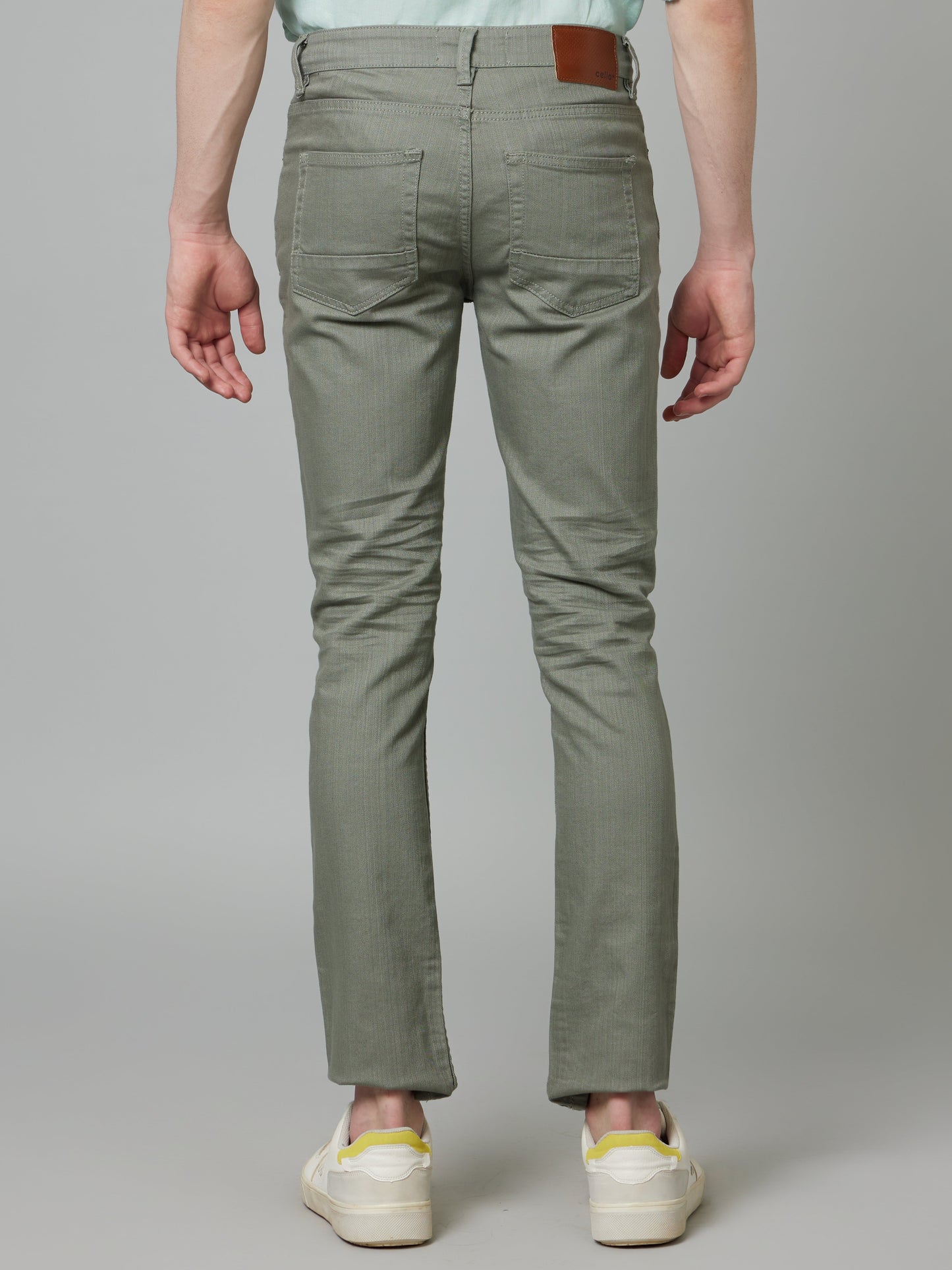 Celio* Men Sea Green Solid Slim Fit Cotton Jeans