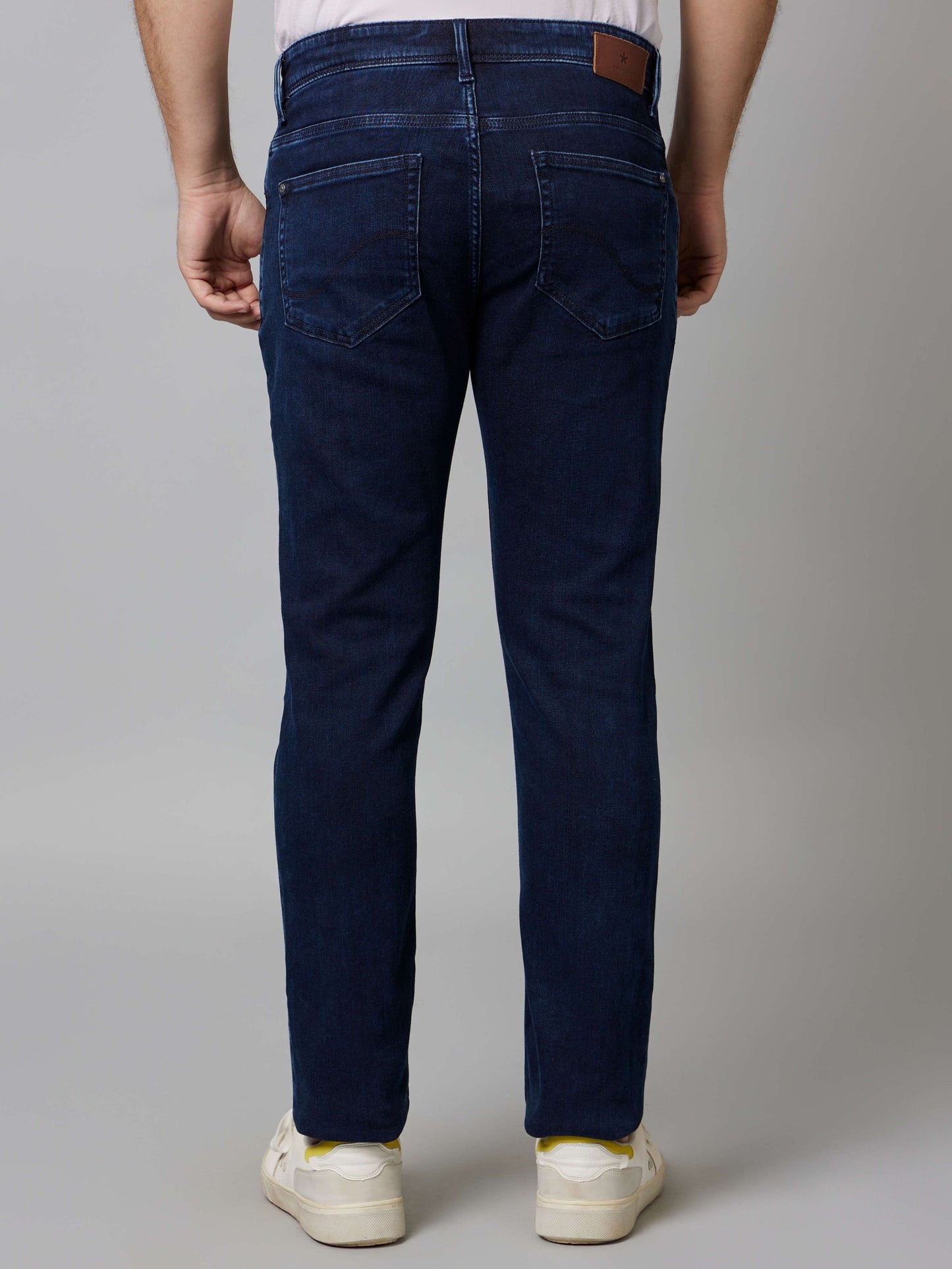 Celio Men Navy Blue Solid Slim Fit Cotton-Linen-Blend Jeans