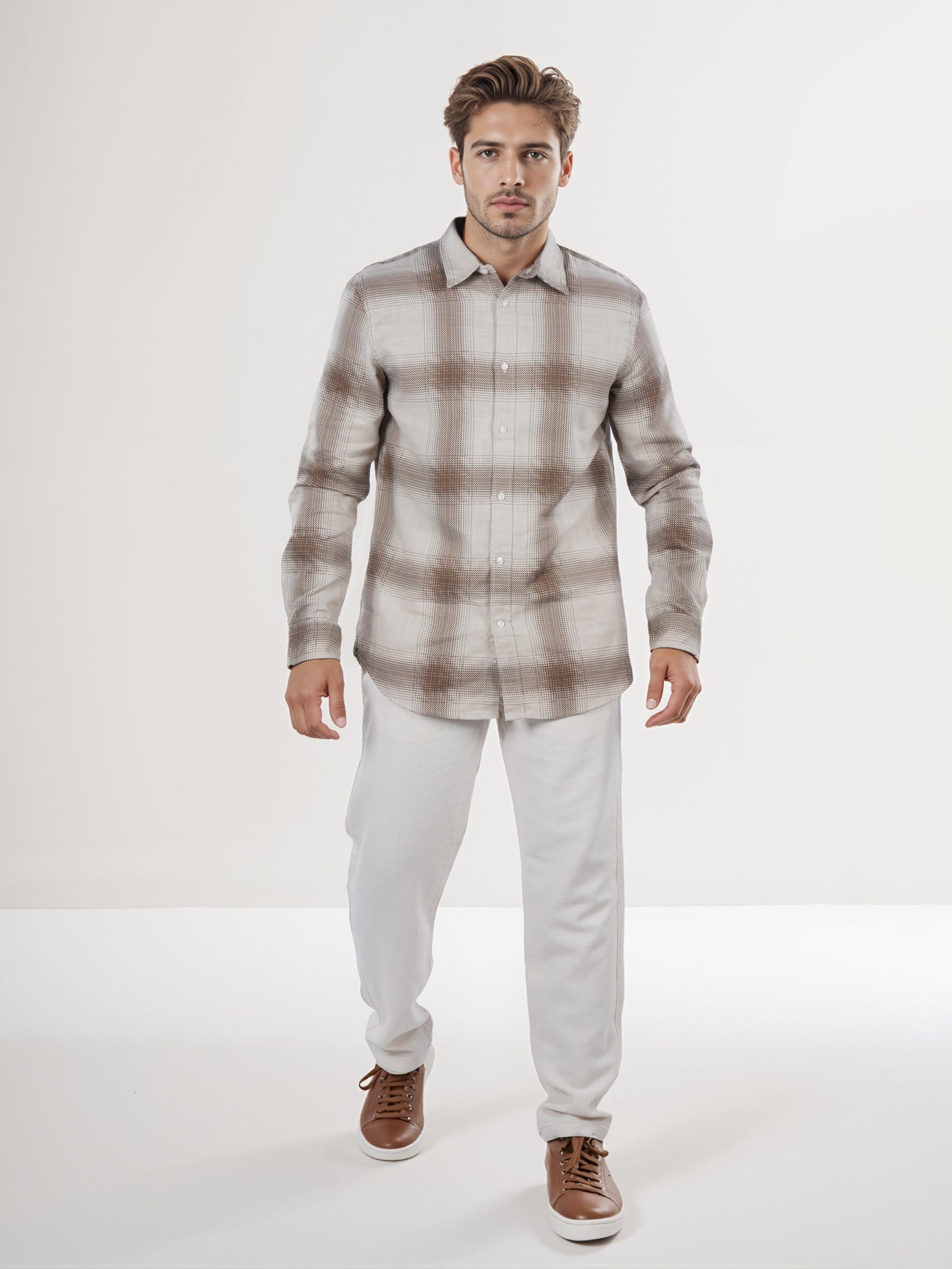 Celio* Men Brown Checked Regular Fit Cotton Shirt
