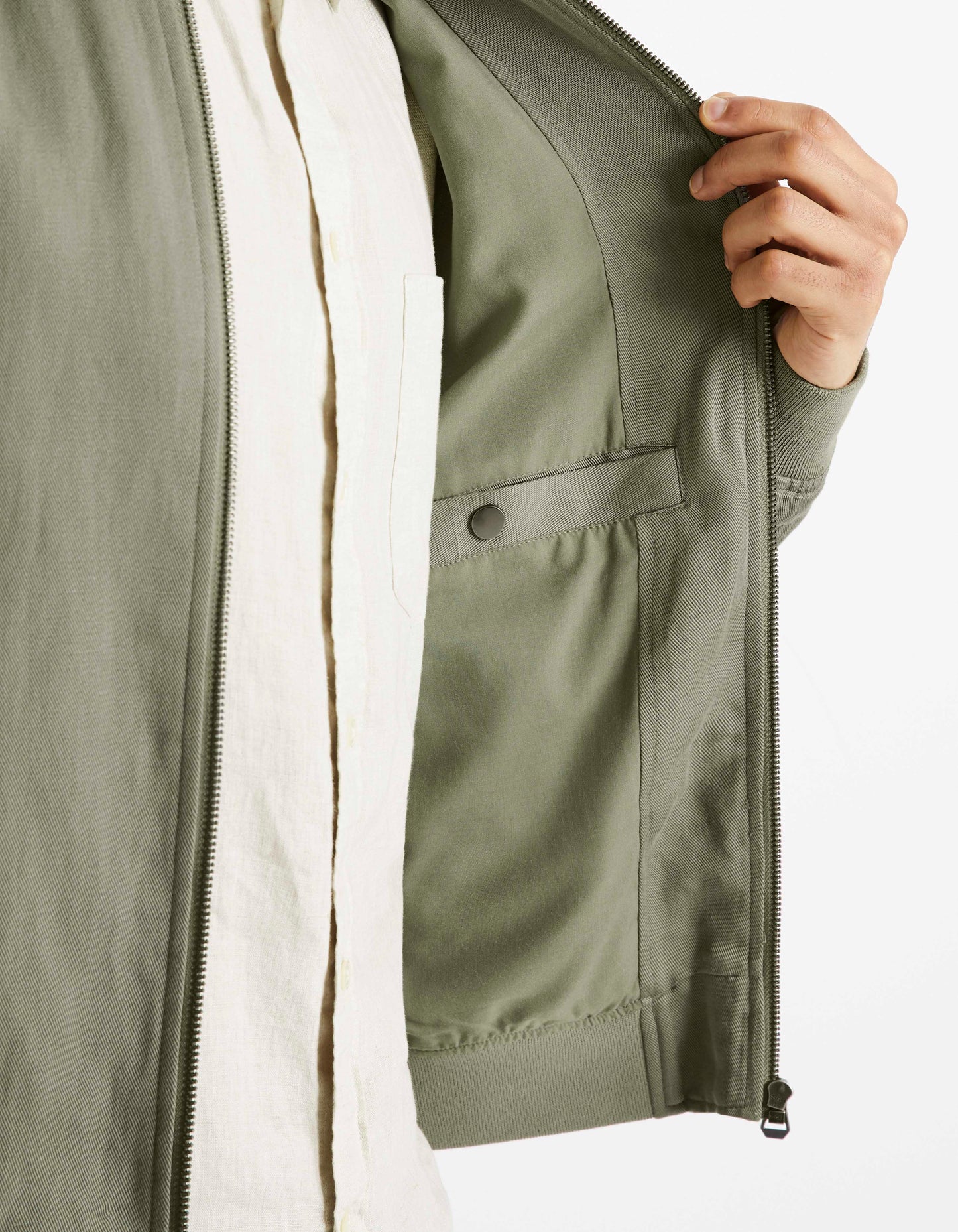 Celio* Solid Relaxed Fit Linen Khaki Jacket