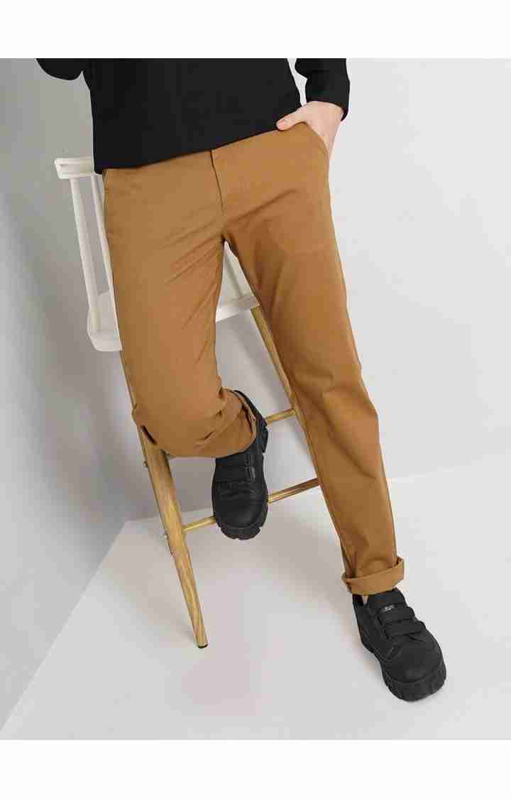Celio* Cotton-Blend Slim Fit Brown Trouser