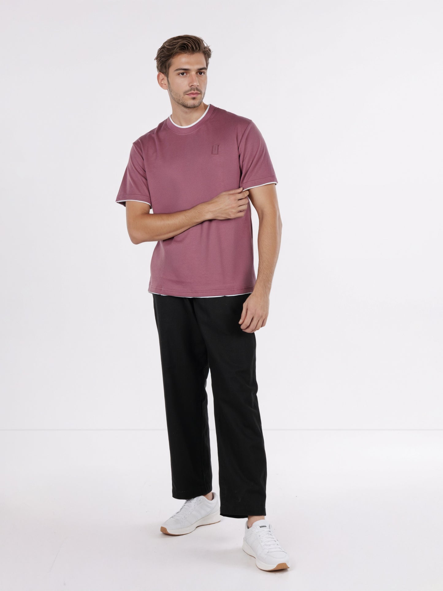 Celio* Men Pink Solid Boxy Fit Cotton-Poly-Blend T-Shirts