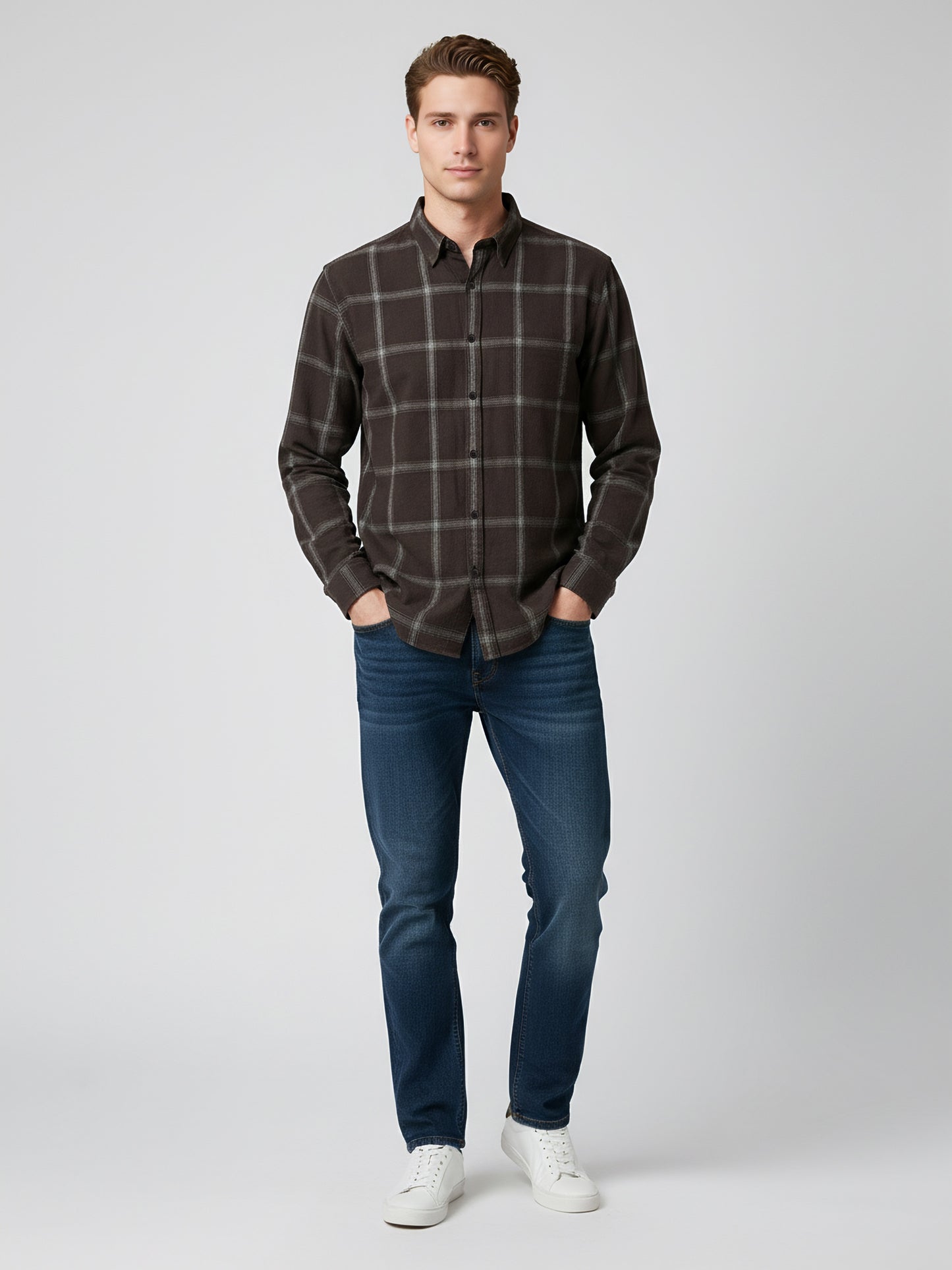 Celio* Men Brown Checked Regular Fit Cotton Shirts