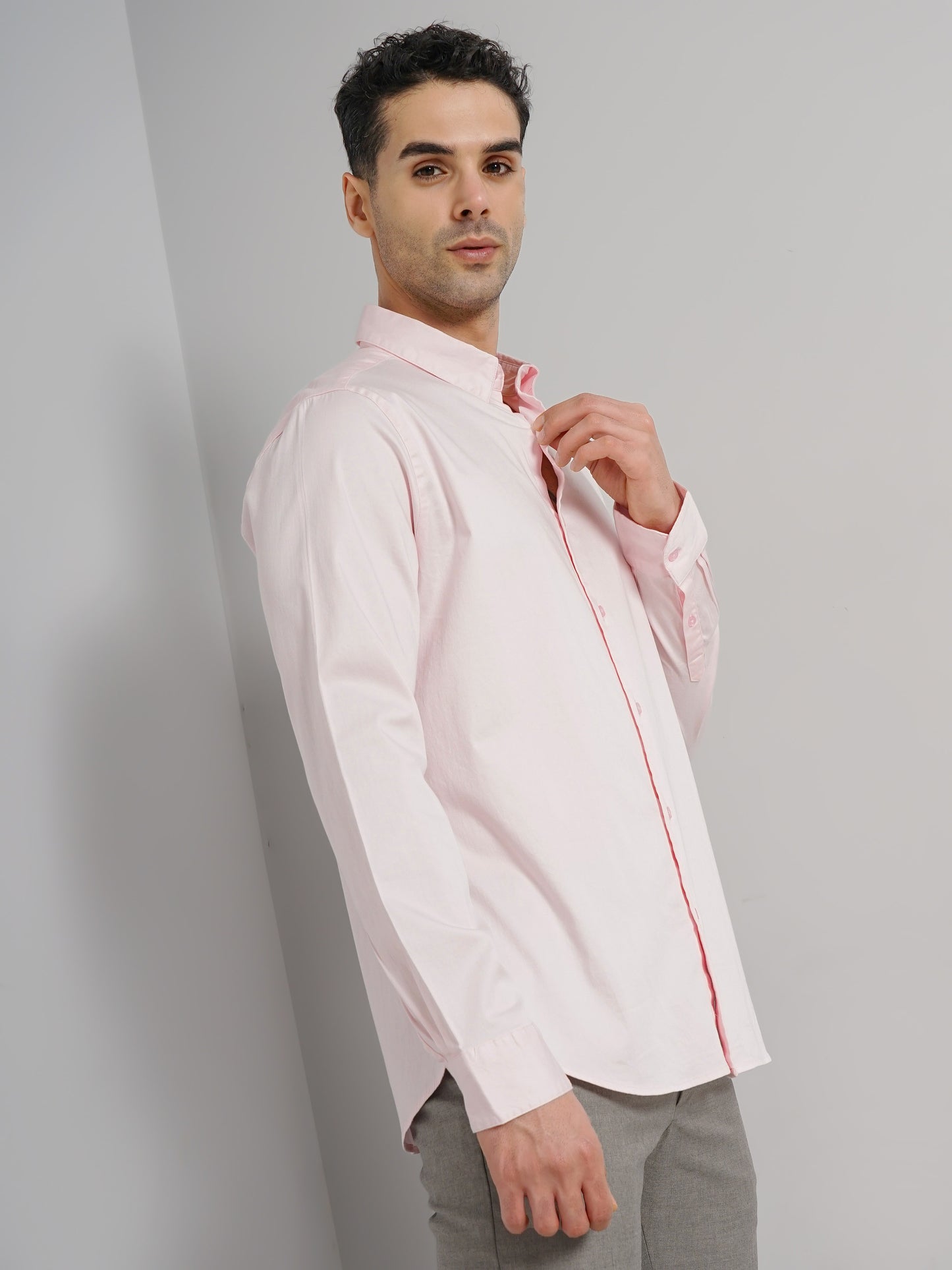 Celio* Solid Slim Fit Formal Pink Shirt