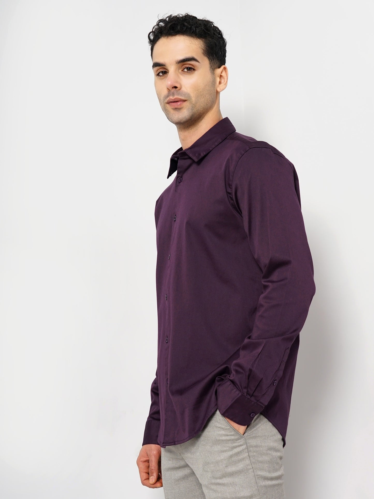 Celio* Solid Slim Fit Formal Purple Shirt