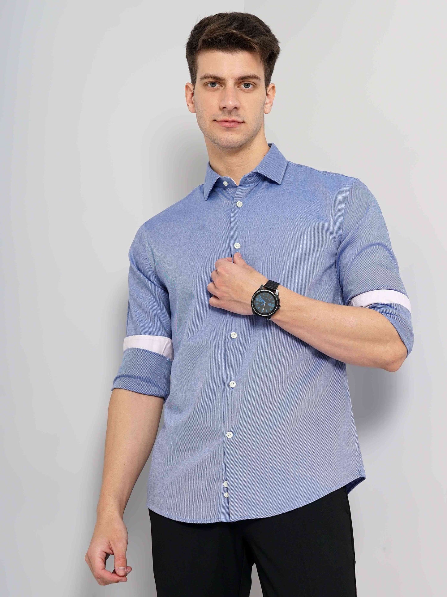 Celio Men Blue Solid Regular Fit Cotton Shirts