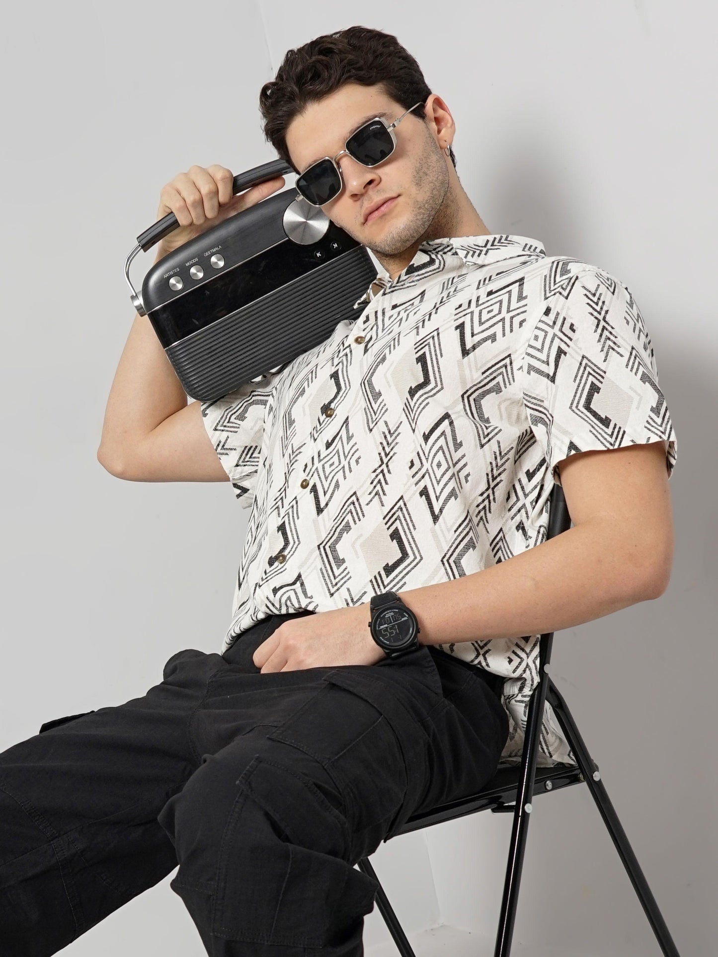 Celio* Printed Regular Fit Cotton Beige Shirt