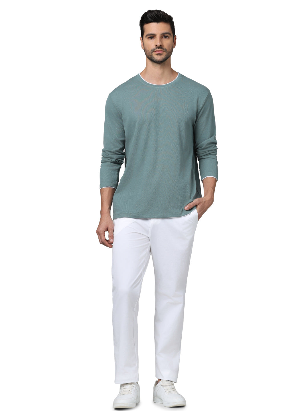 Celio* Solid Regular Fit Cotton Blue T-Shirt
