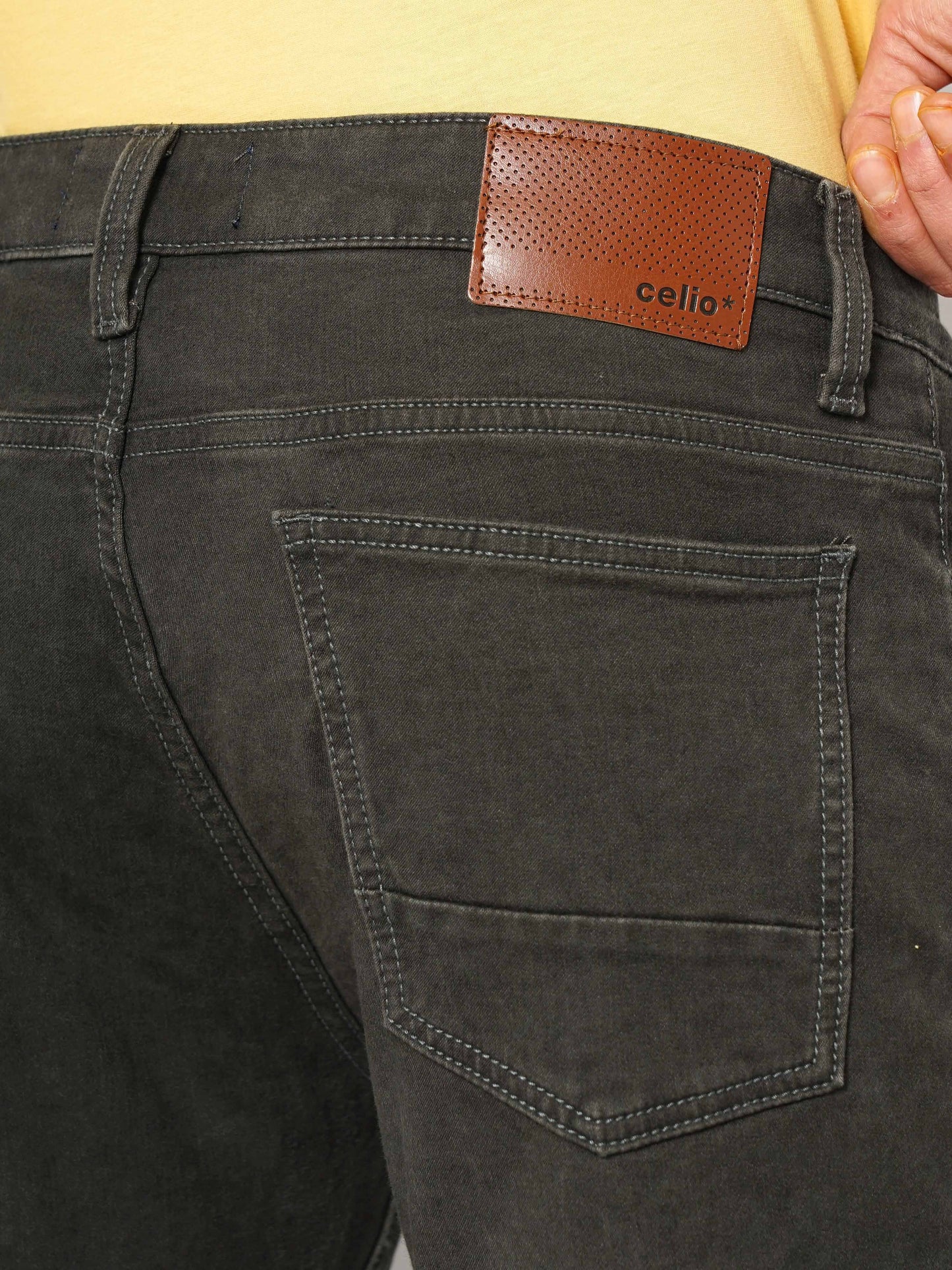 Celio* Cotton Skinny Fit Olive Jean