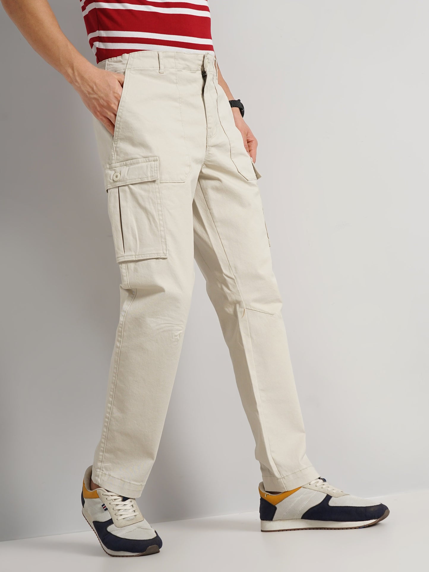 Celio* Cotton Regular Fit Beige Trouser