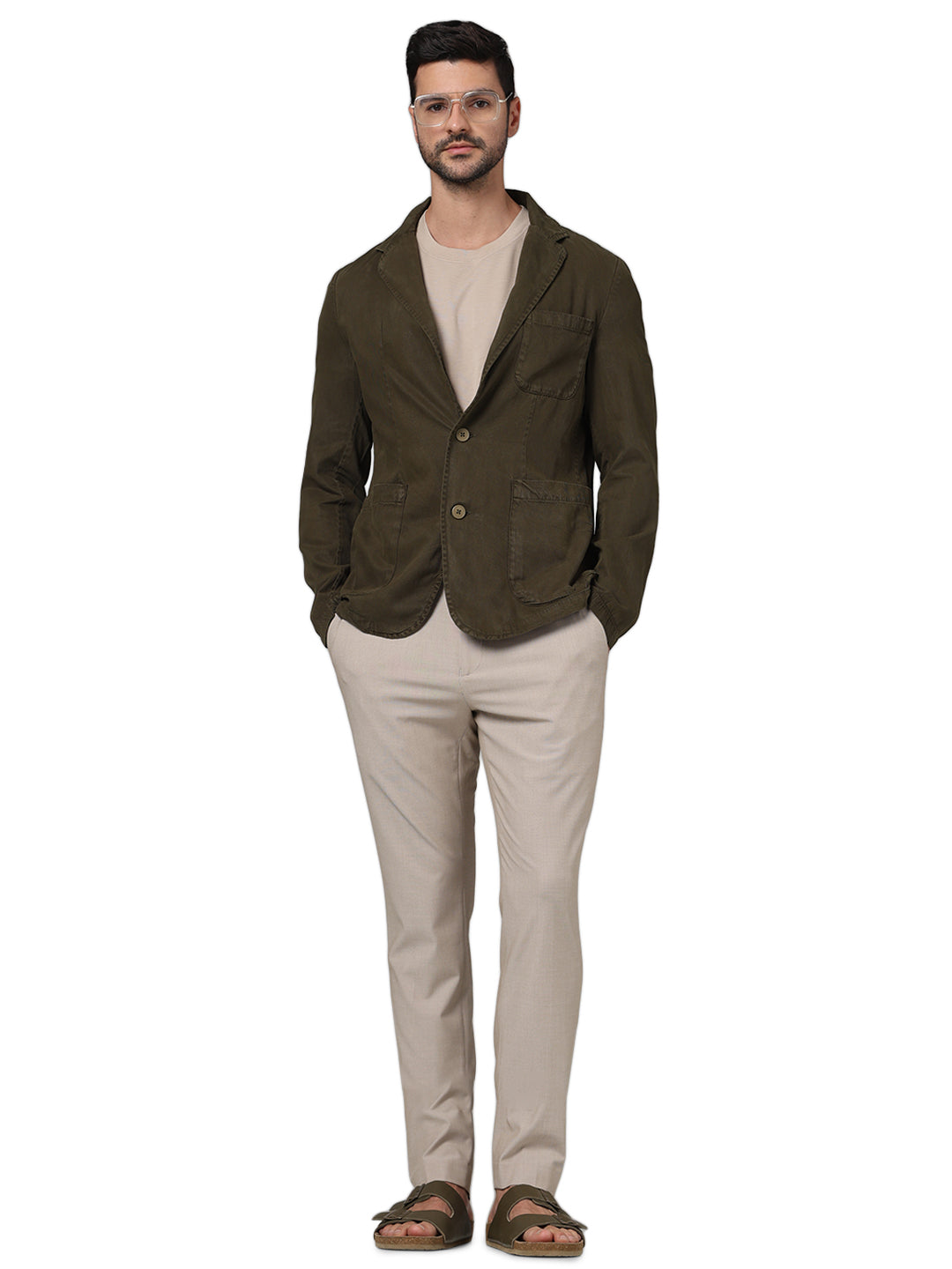Celio* Formal Polyester Slim Fit Beige Trouser