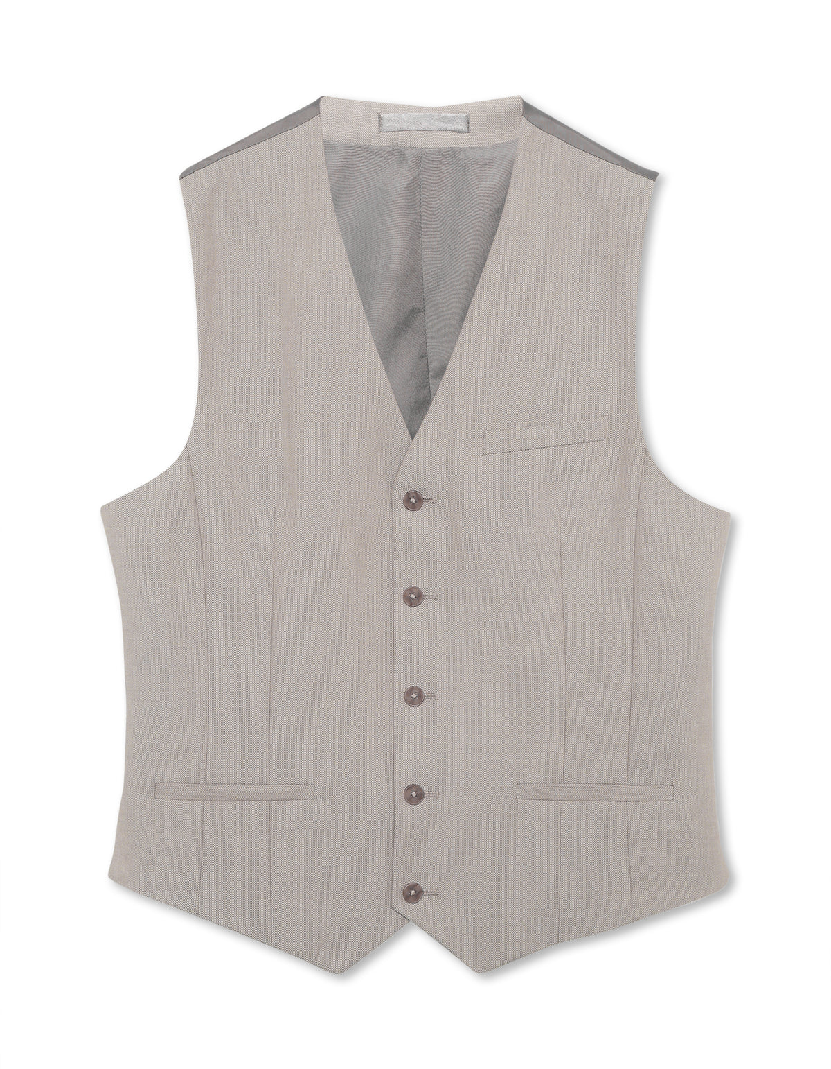 Slim Fit Poly-Viscose V-Neck Waistcoat - Beige