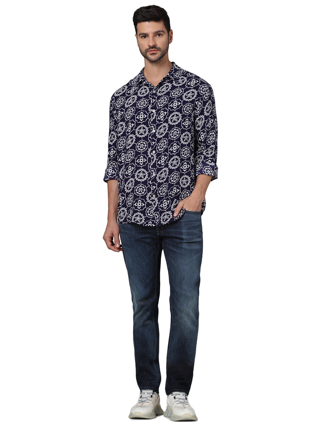 Celio* Printed Regular Fit Viscose Blue Shirt