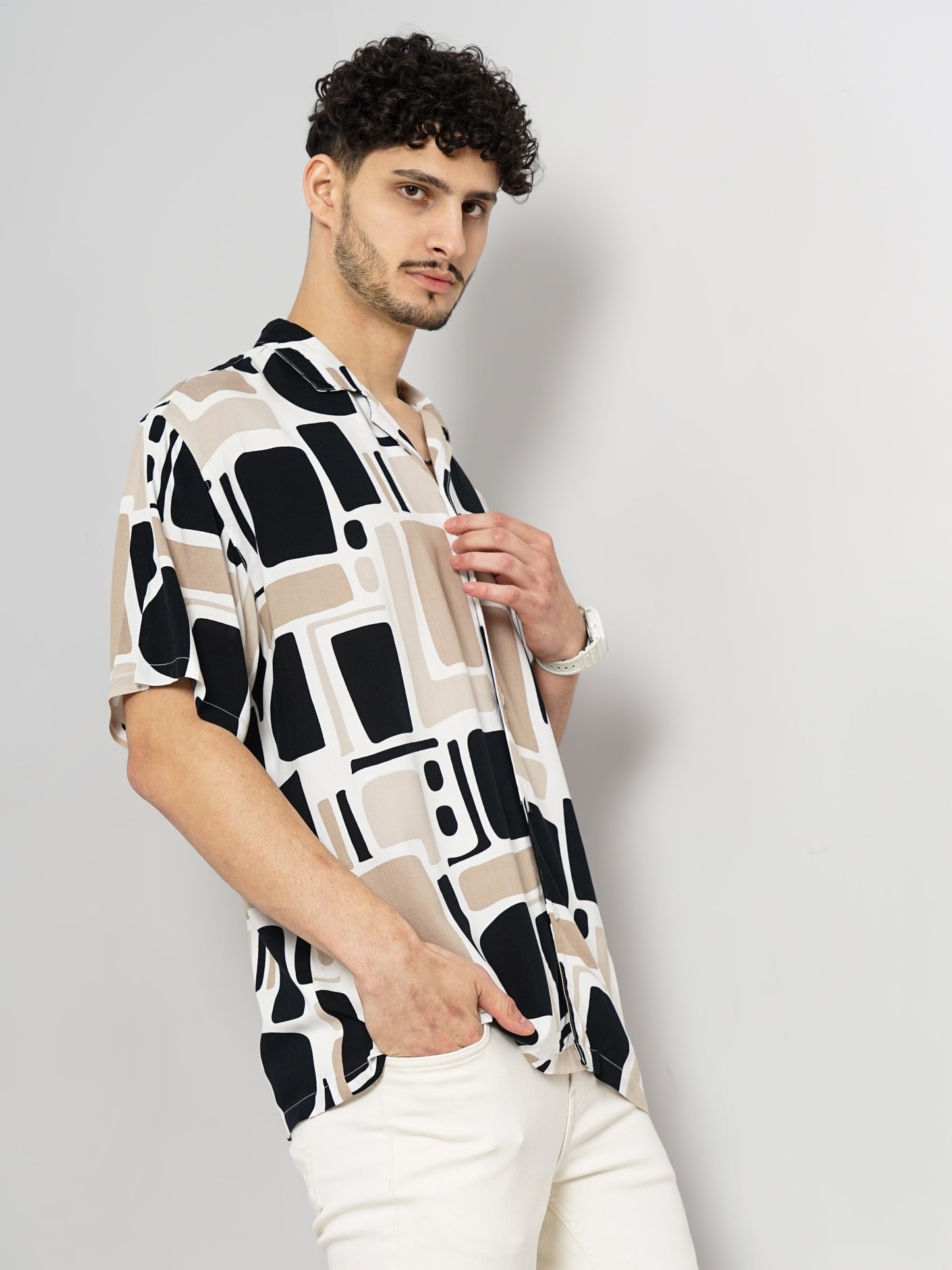 Celio* Printed Regular Fit Viscose Beige Shirt