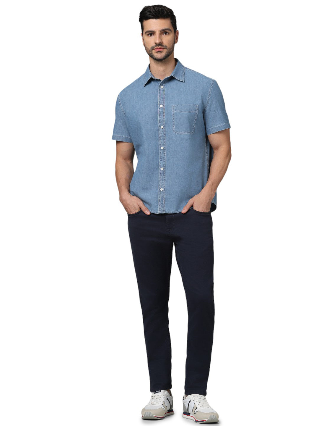 Celio* Solid Regular Fit Cotton Blue Shirt