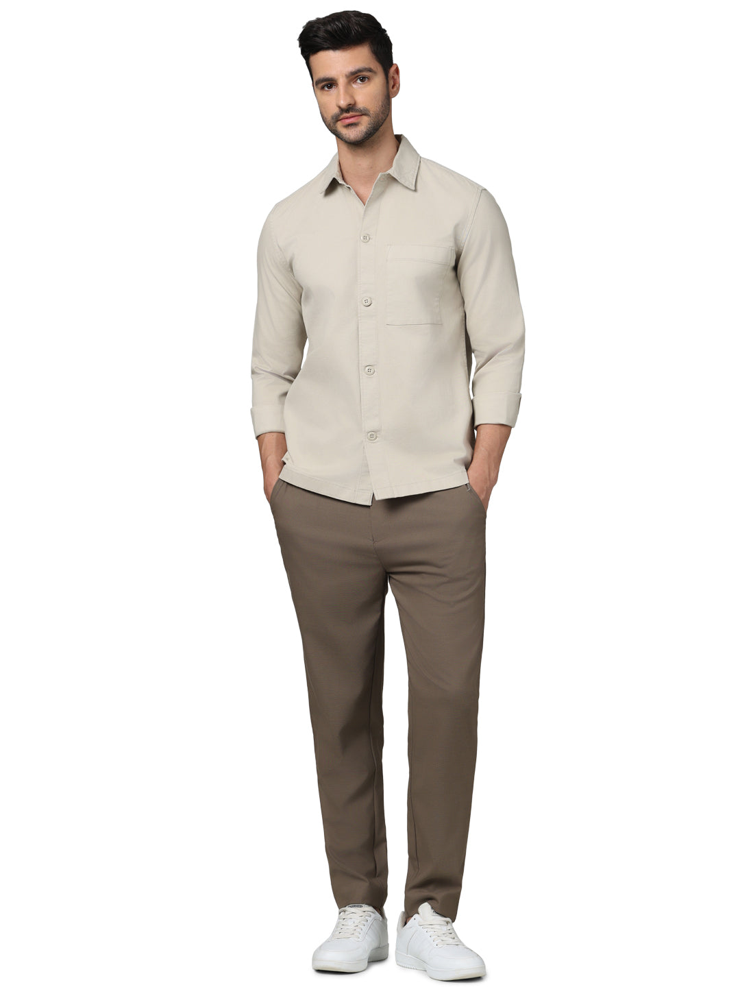 Celio* Solid Oversized Cotton Beige Shirt