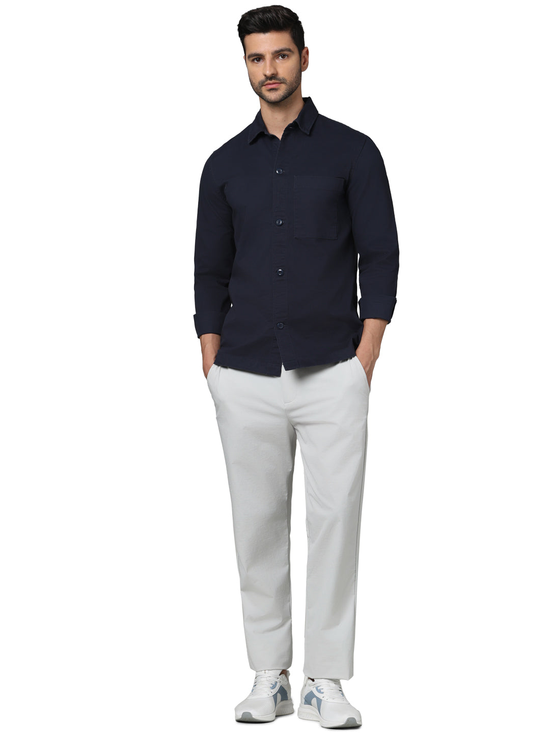 Celio* Solid Oversized Cotton Navy Blue Shirt