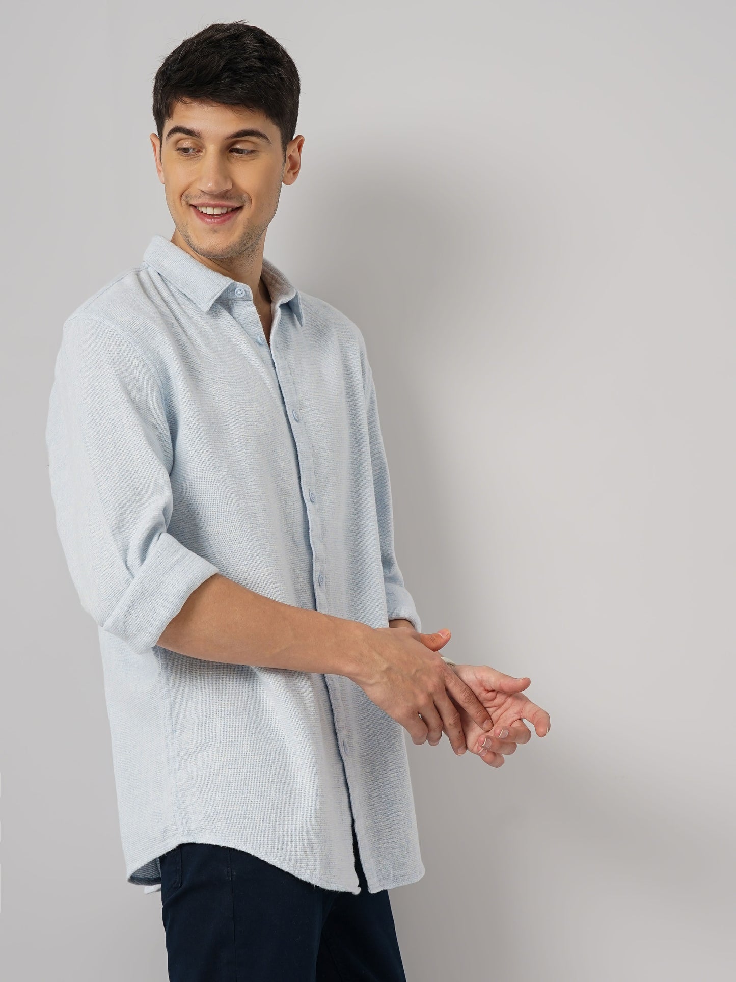 Celio* Solid Regular Fit Cotton Blue Shirt