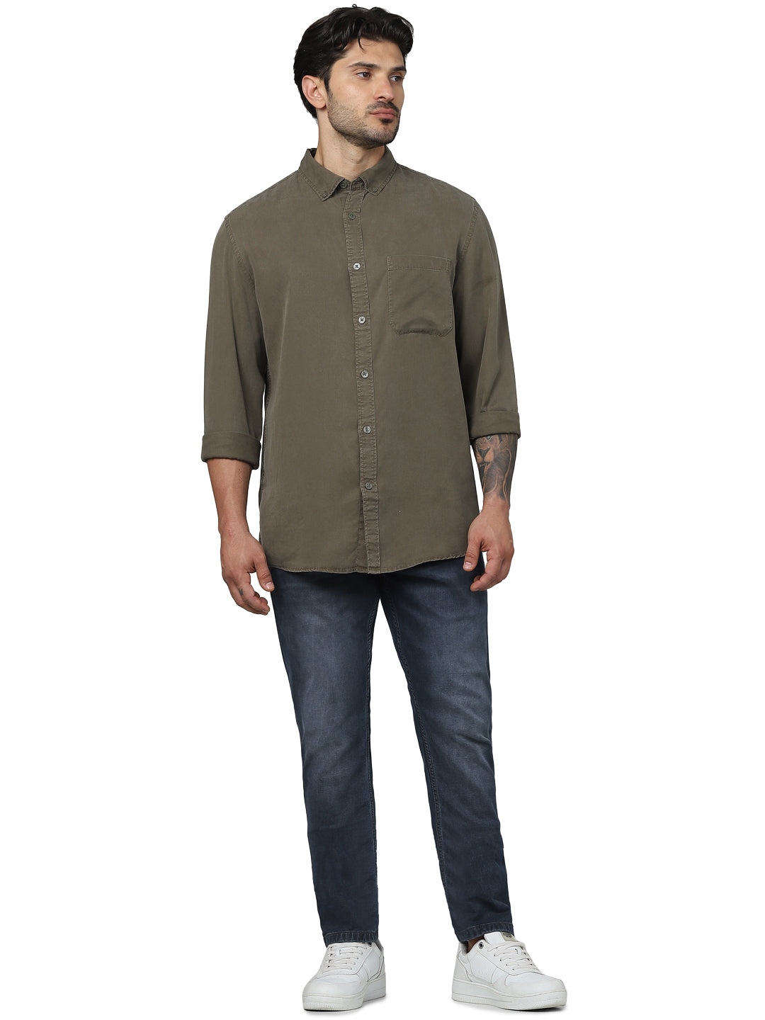 Celio* Solid Oversized Formal Khaki Shirt