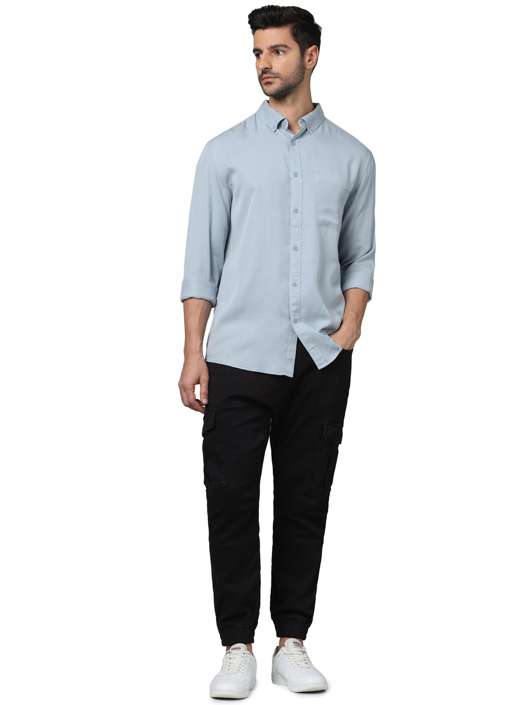 Celio* Solid Oversized Formal Blue Shirt