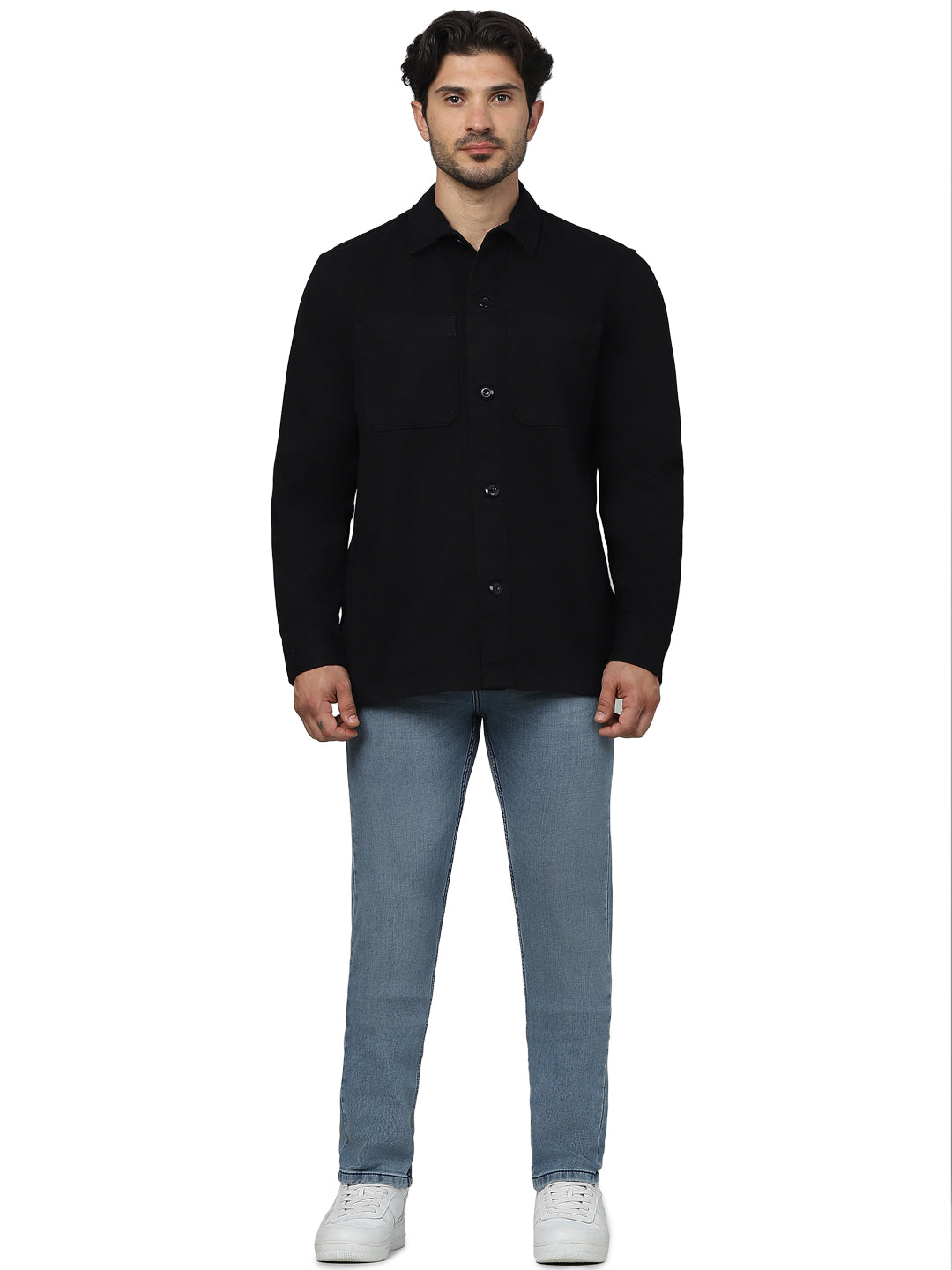 Celio* Solid Oversized Cotton Black Shirt
