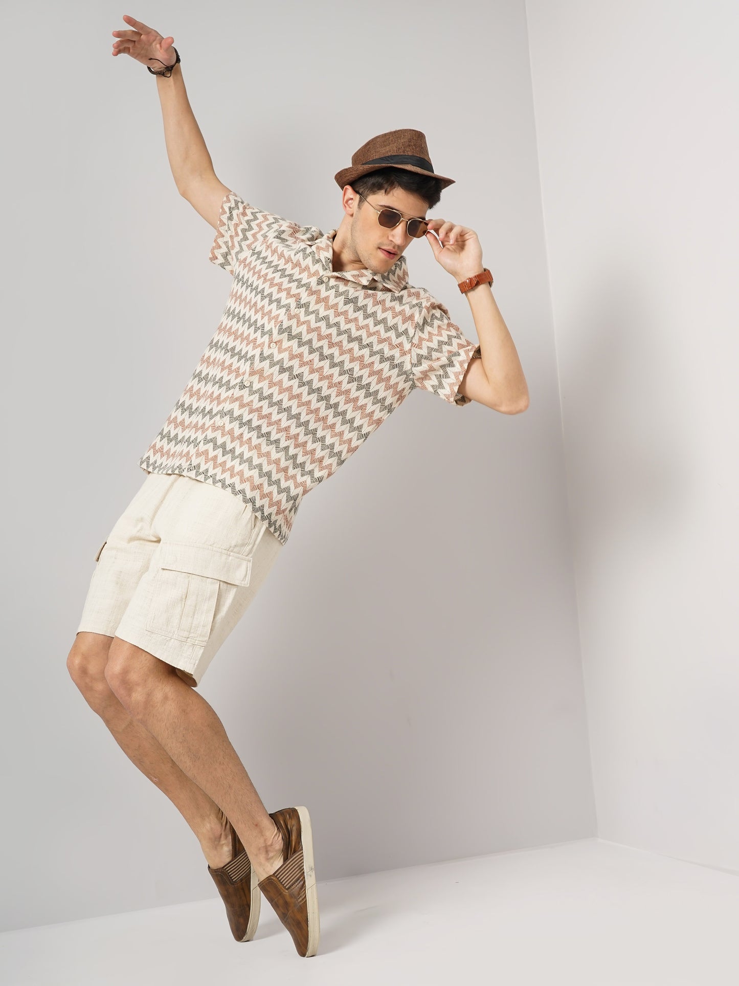 Celio* Printed Regular Fit Cotton Beige Shirt