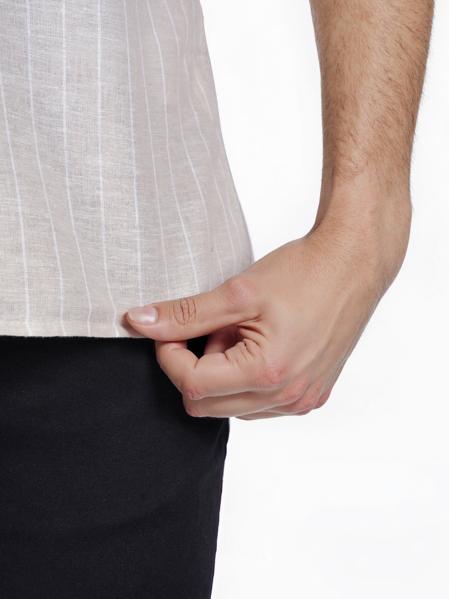 Celio* Striped Regular Fit Cotton-Blend Beige Shirt