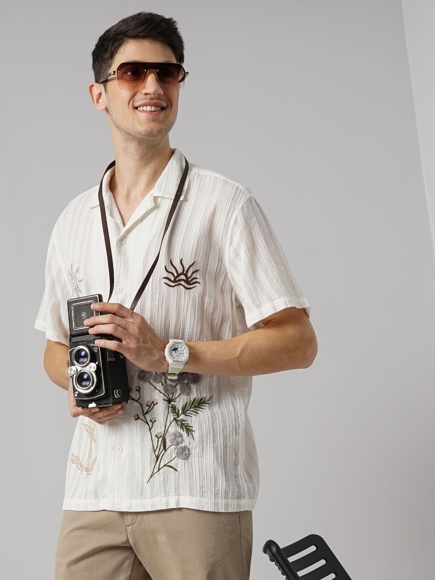 Celio* Printed Regular Fit Cotton White Shirt