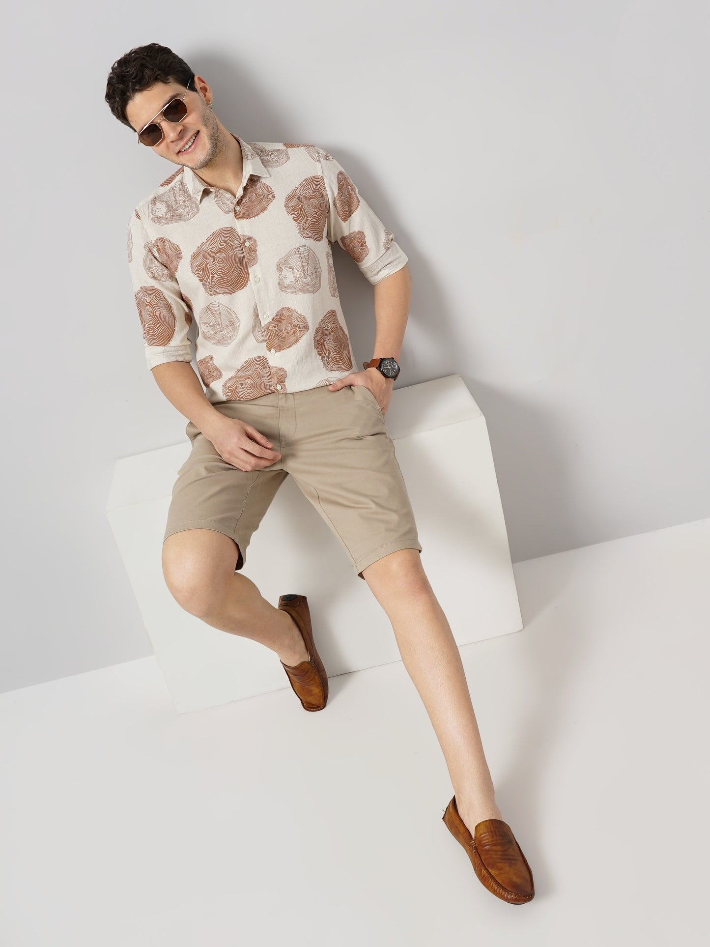 Celio* Printed Regular Fit Viscose Off White Shirt