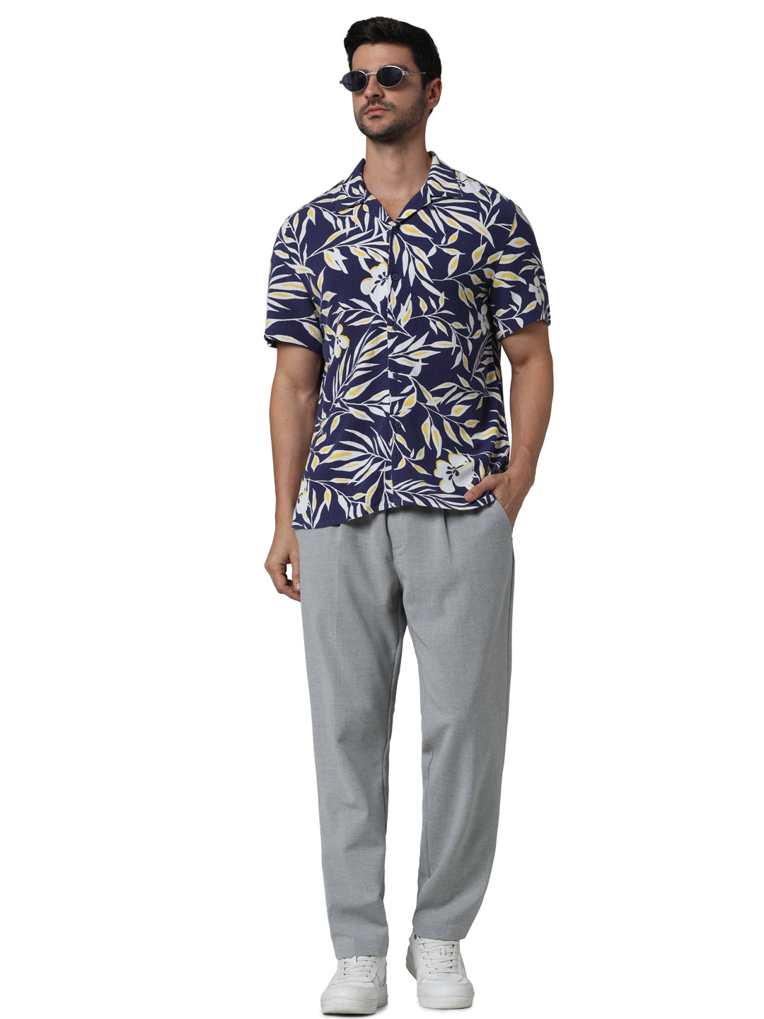 Celio* Printed Regular Fit Viscose Navy Blue Shirt