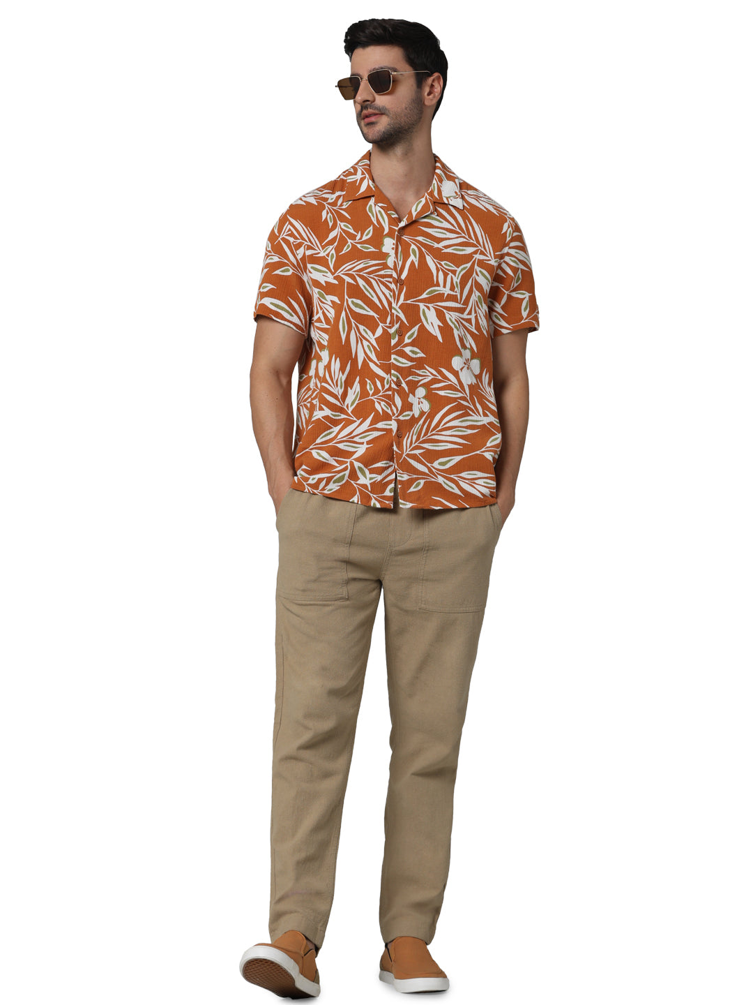 Celio* Printed Regular Fit Viscose Orange Shirt