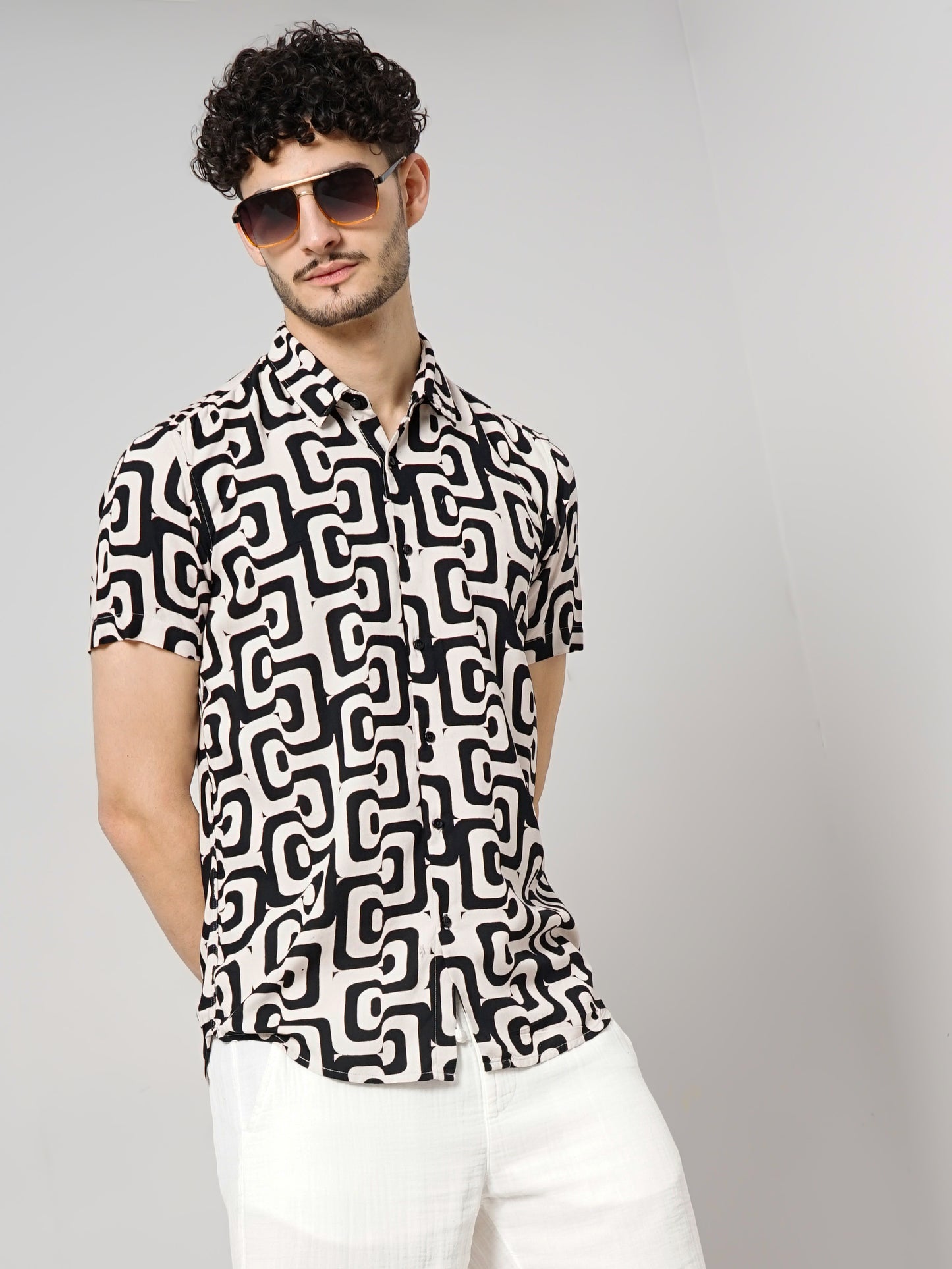 Celio* Printed Regular Fit Viscose Off White Shirt
