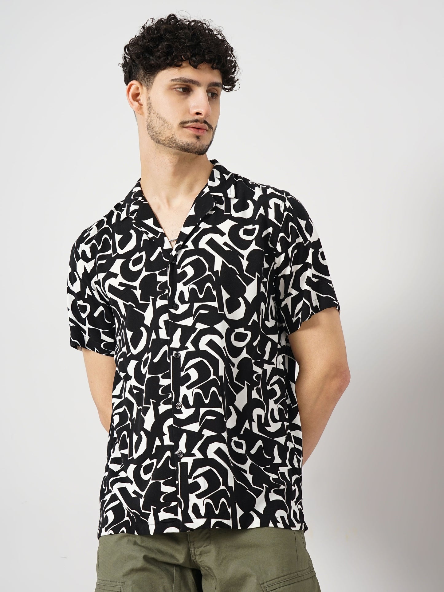Celio* Printed Regular Fit Viscose Black Shirt