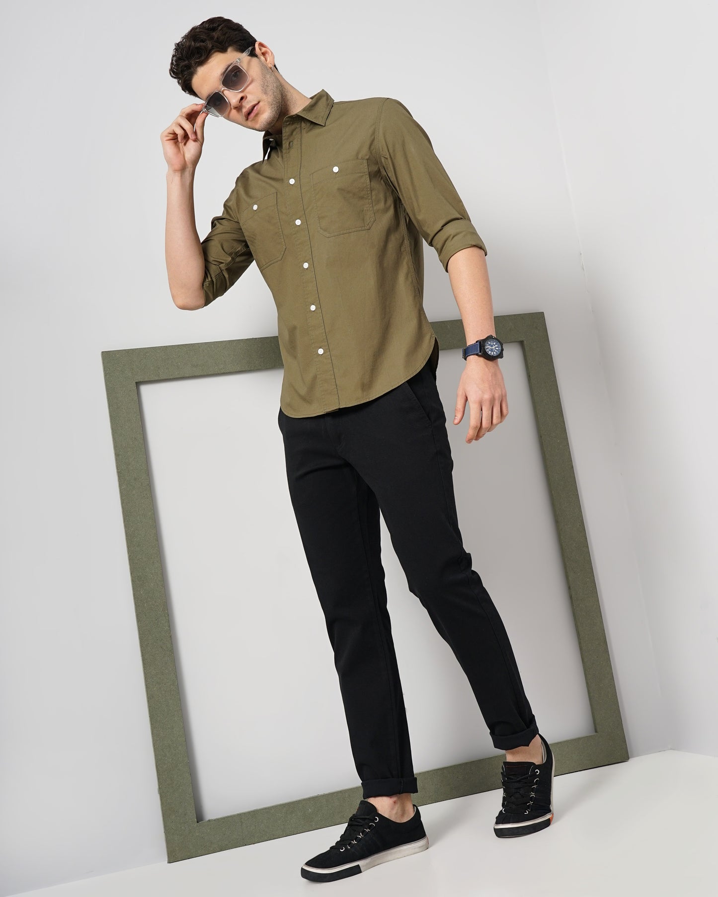 Celio* Solid Regular Fit Cotton Khaki Shirt