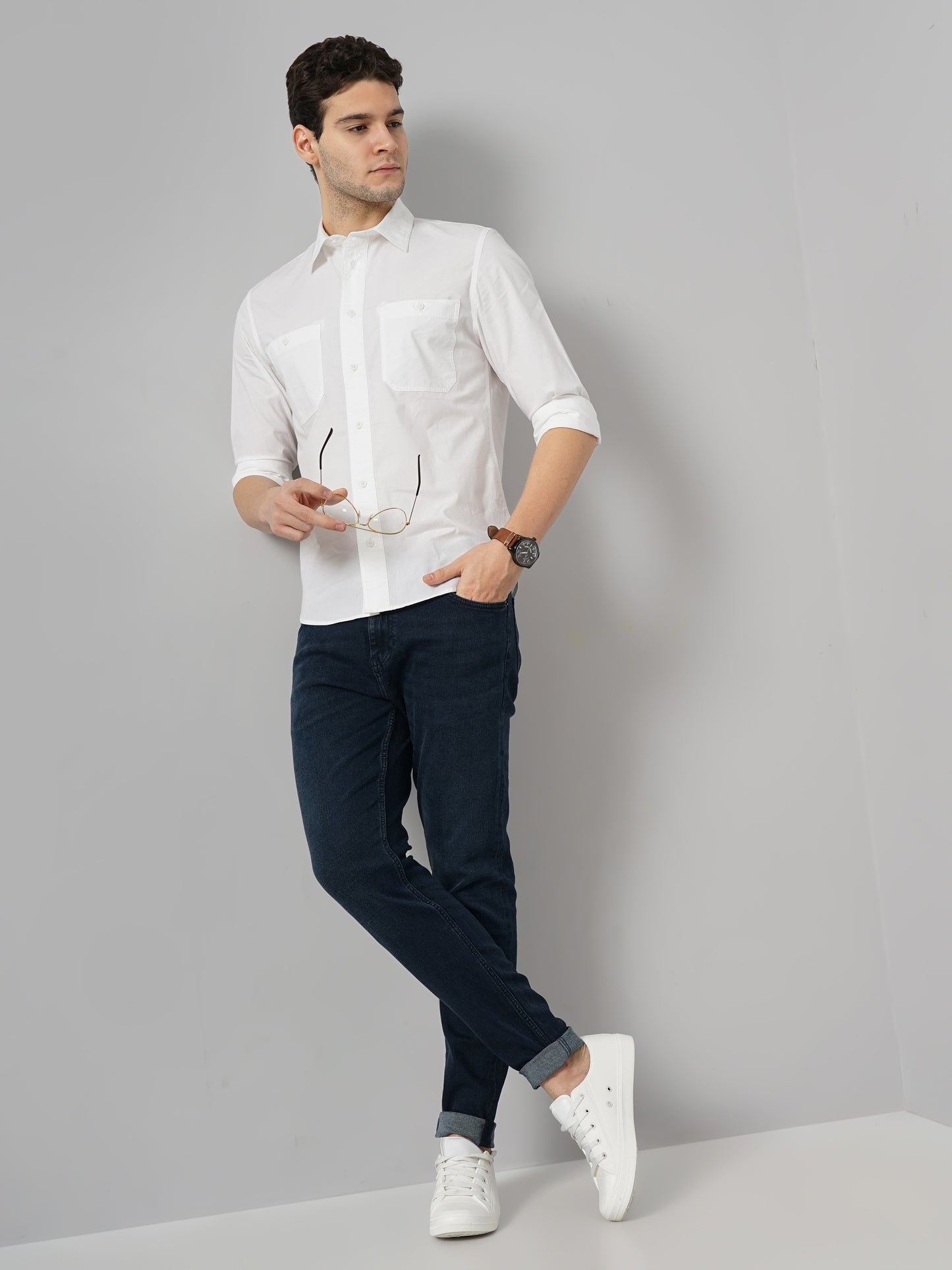 Celio* Solid Regular Fit Cotton White Shirt