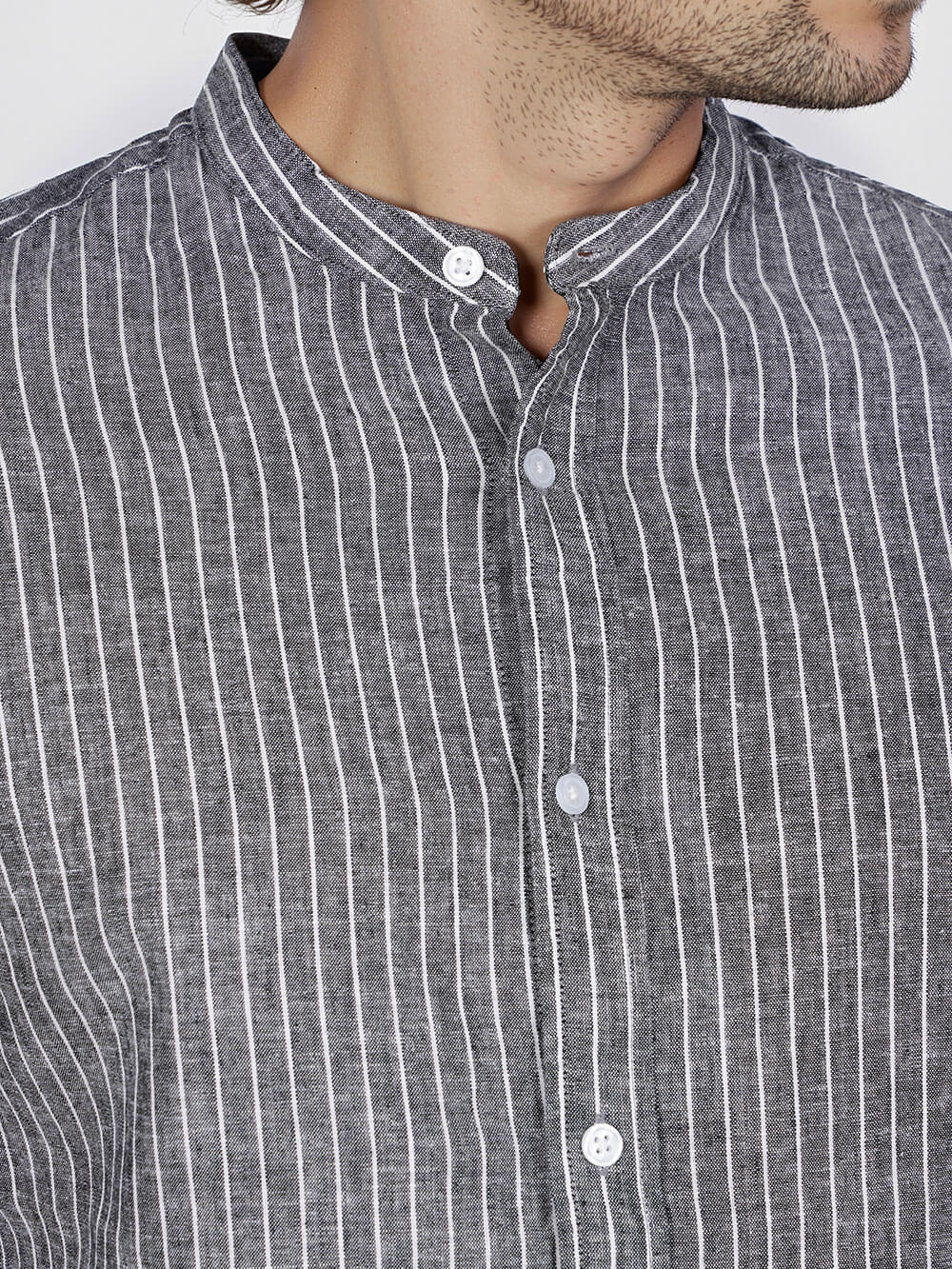 Celio* Striped Regular Fit Cotton-Blend Grey Shirt