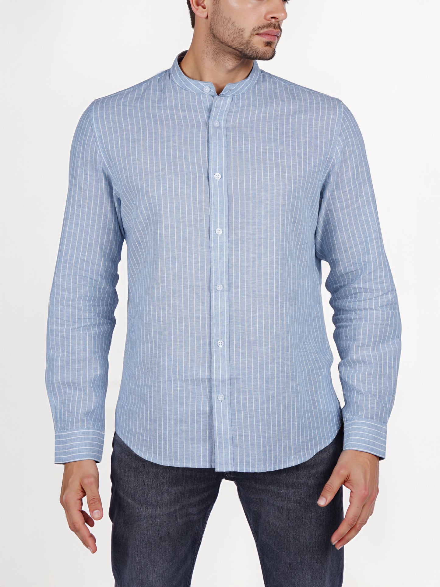 Celio* Striped Regular Fit Cotton-Blend Blue Shirt